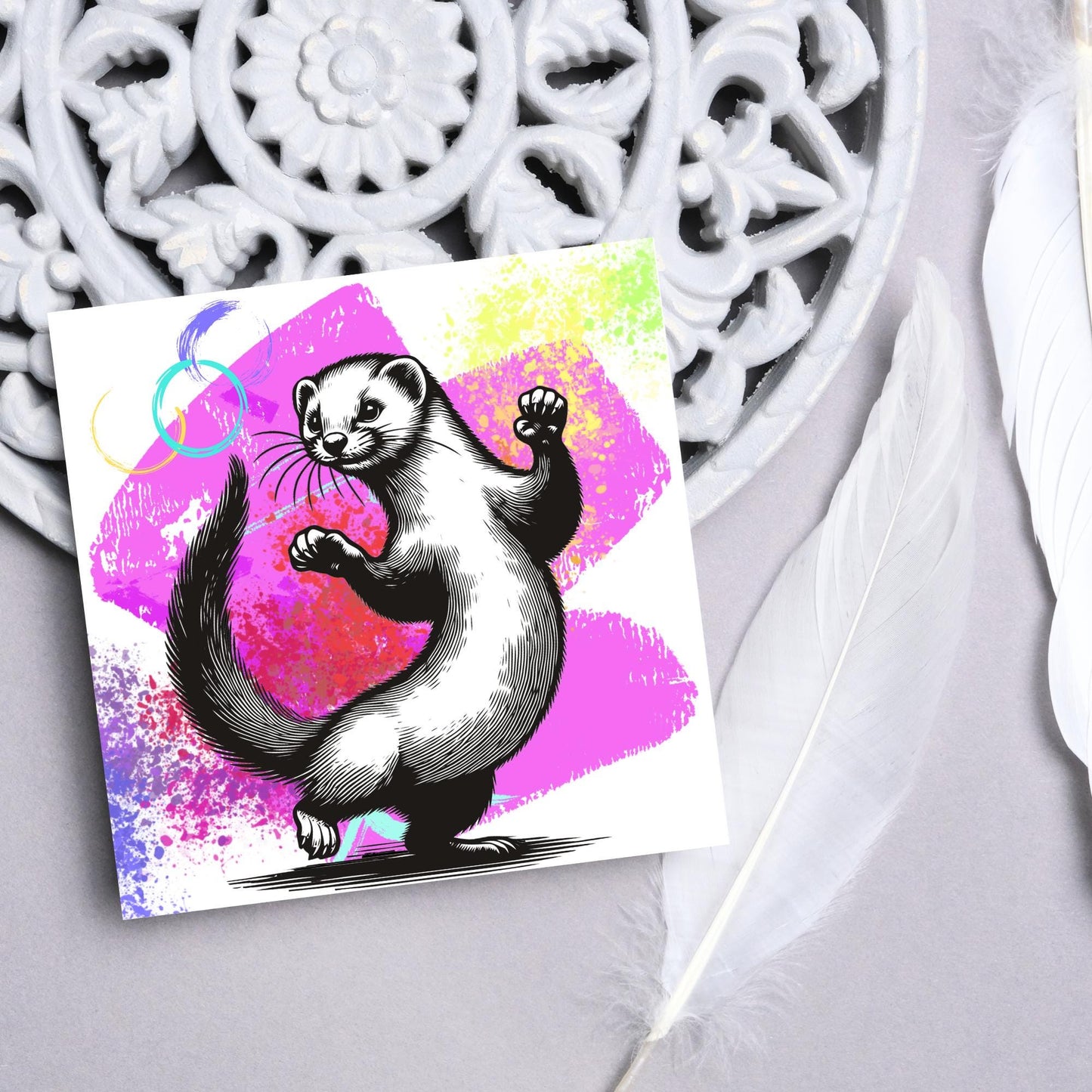 Ferret Birthday Card, Fun Party Card, Ferret Card, Disco Card, Animal Themed Birthday, Weasel Birthday Card, Dancing Ferret, Card for Mum