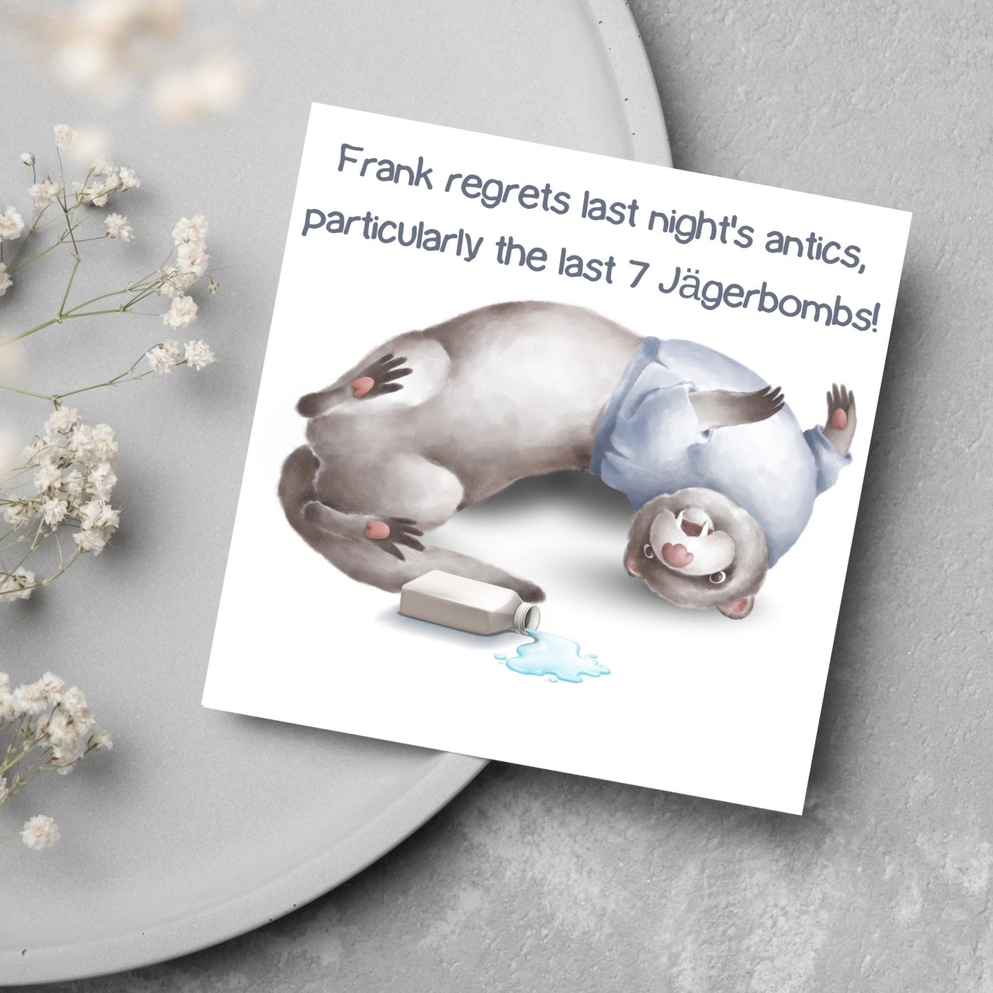 Hungover Ferret Birthday Card, Hangover Card, Ferret Card, Animal Themed Birthday, Weasel Birthday Card, Funny Morning After Birthday Card