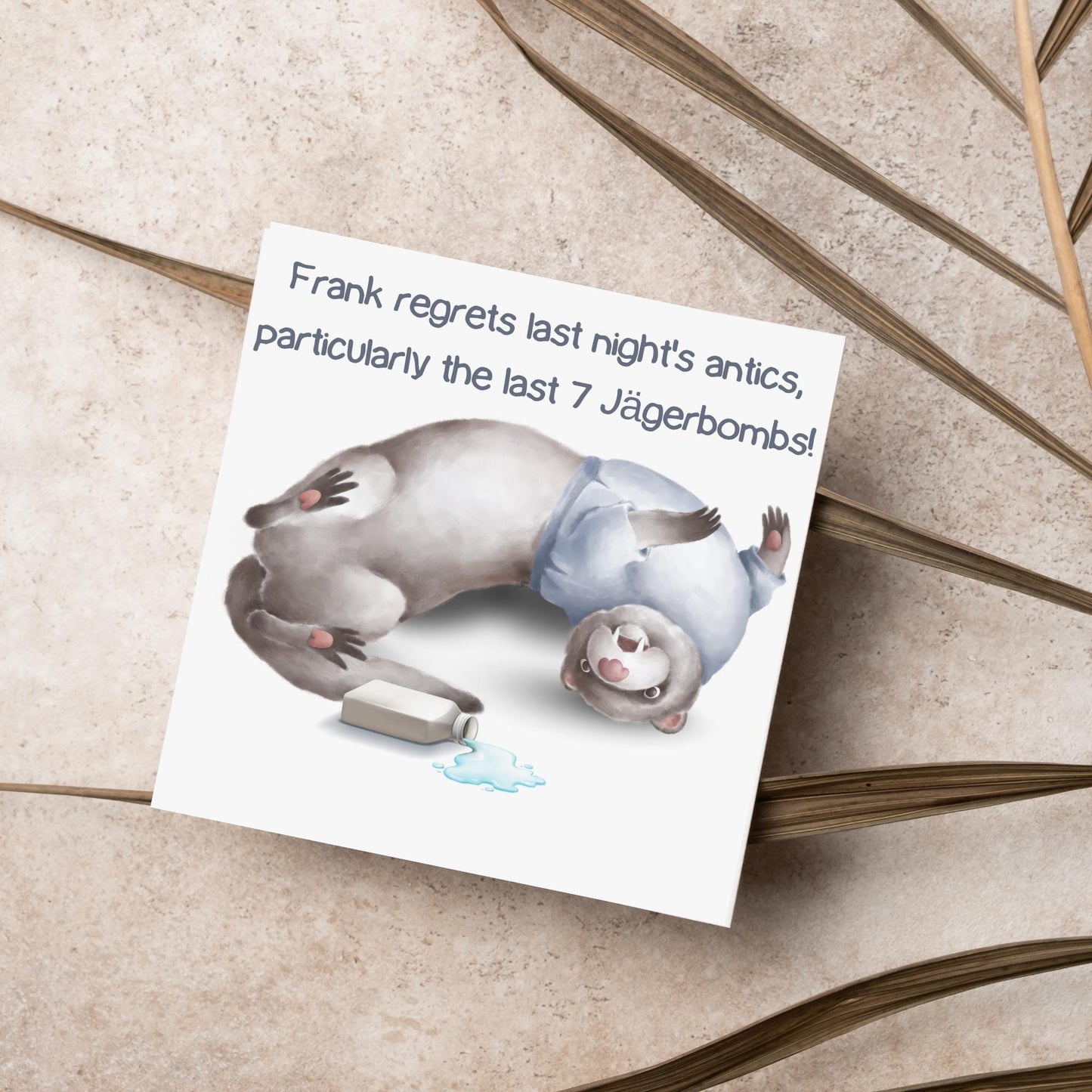 Hungover Ferret Birthday Card, Hangover Card, Ferret Card, Animal Themed Birthday, Weasel Birthday Card, Funny Morning After Birthday Card