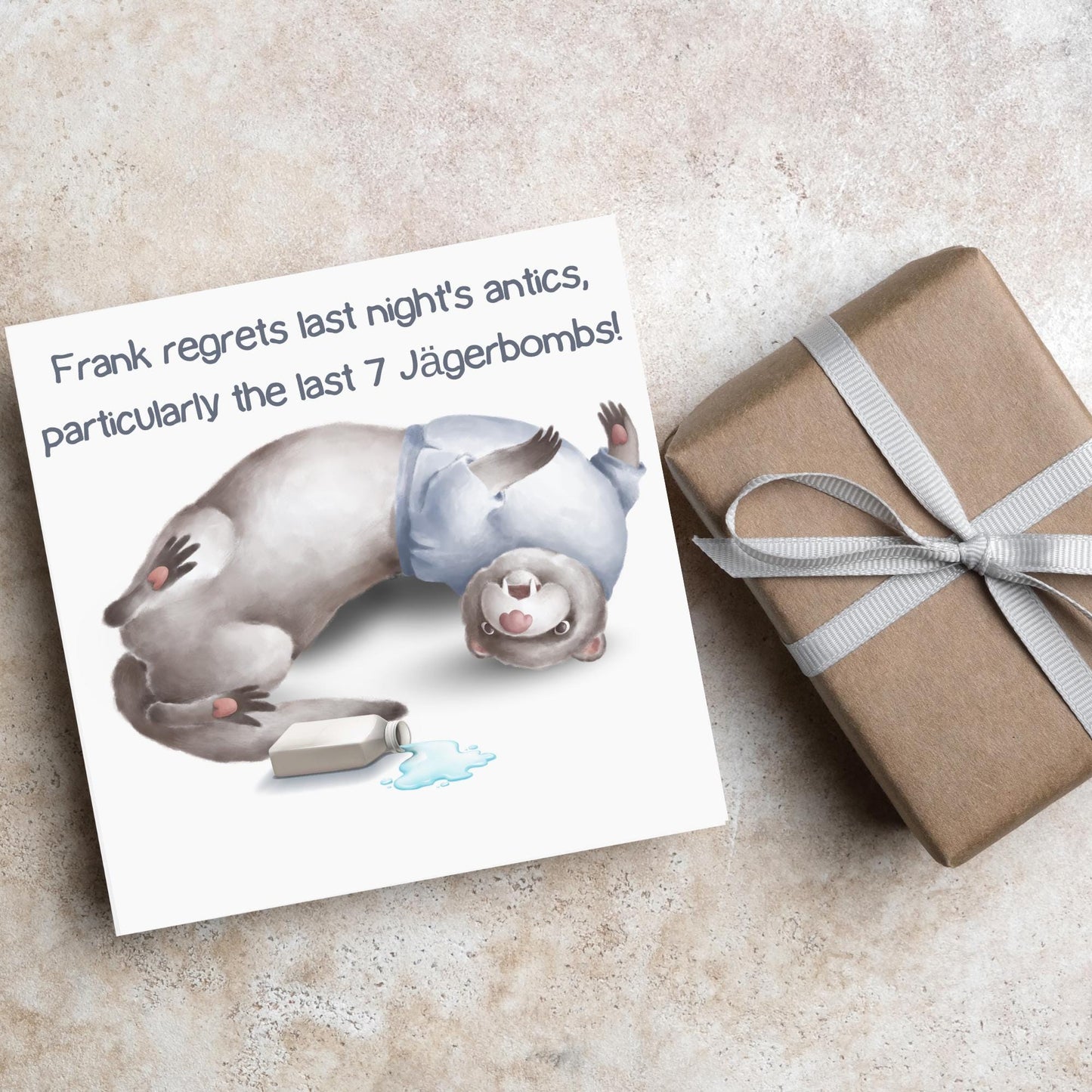 Hungover Ferret Birthday Card, Hangover Card, Ferret Card, Animal Themed Birthday, Weasel Birthday Card, Funny Morning After Birthday Card
