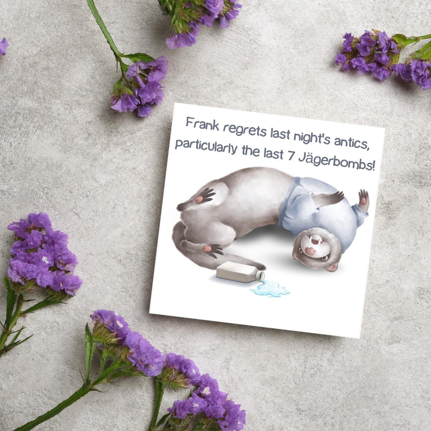 Hungover Ferret Birthday Card, Hangover Card, Ferret Card, Animal Themed Birthday, Weasel Birthday Card, Funny Morning After Birthday Card