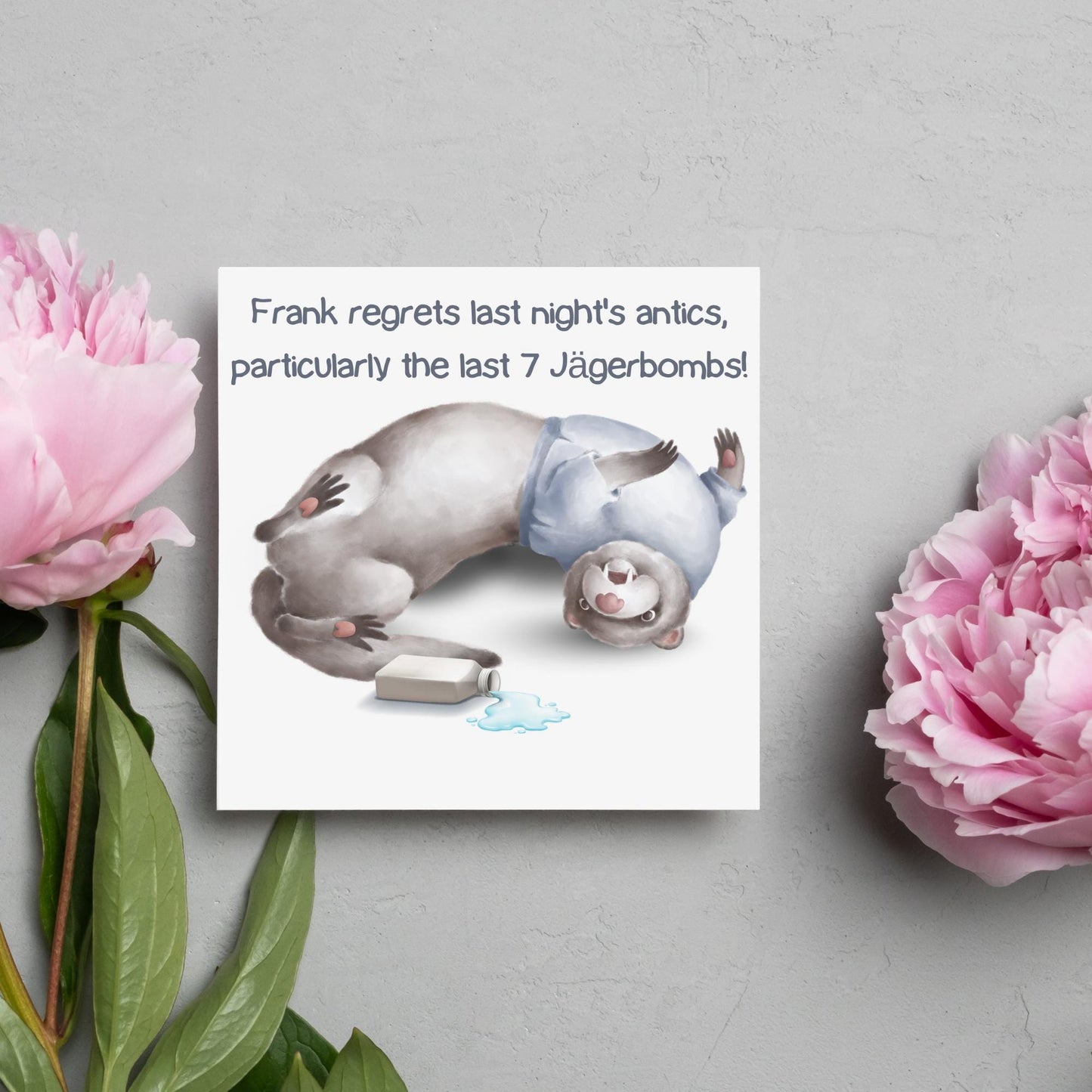 Hungover Ferret Birthday Card, Hangover Card, Ferret Card, Animal Themed Birthday, Weasel Birthday Card, Funny Morning After Birthday Card
