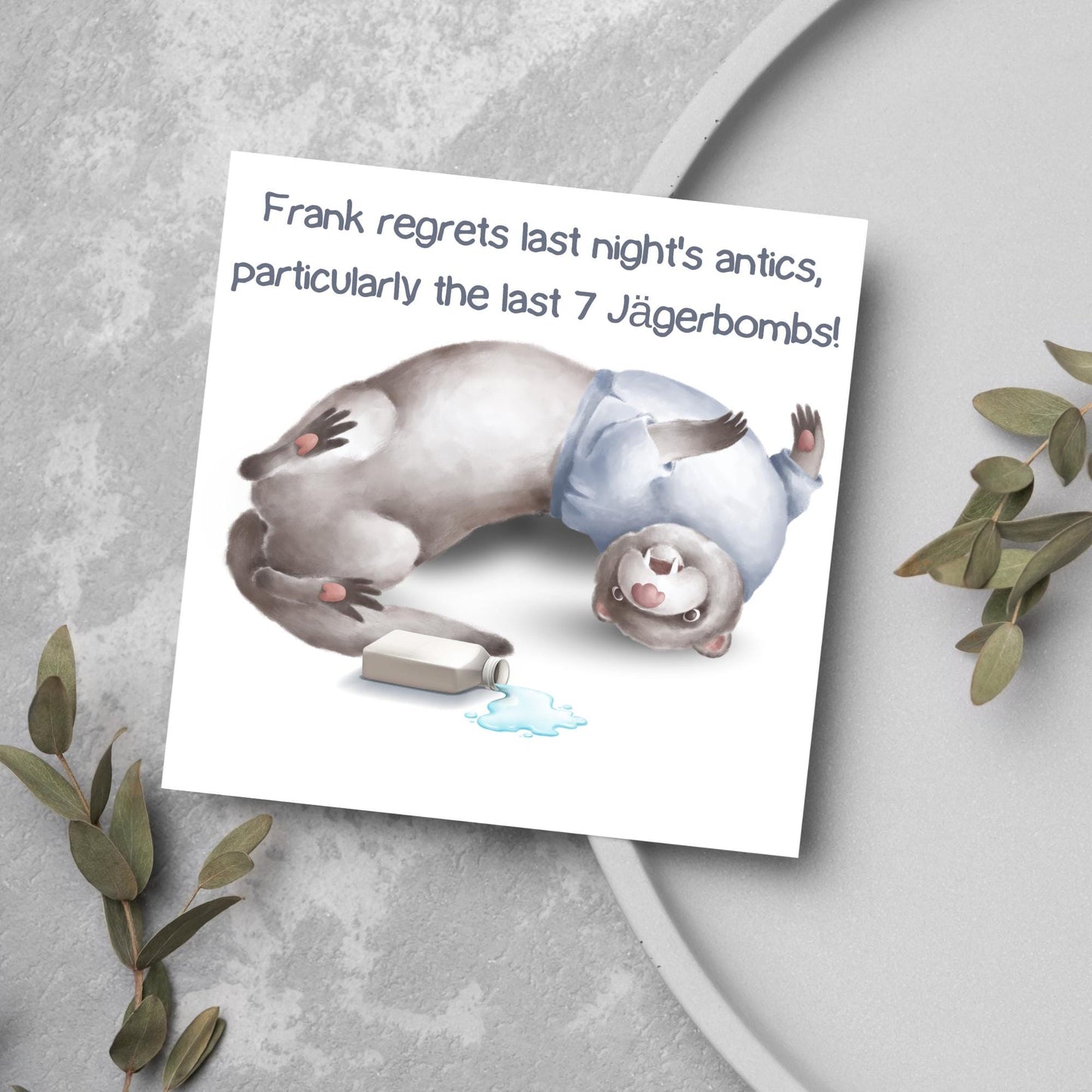 Hungover Ferret Birthday Card, Hangover Card, Ferret Card, Animal Themed Birthday, Weasel Birthday Card, Funny Morning After Birthday Card