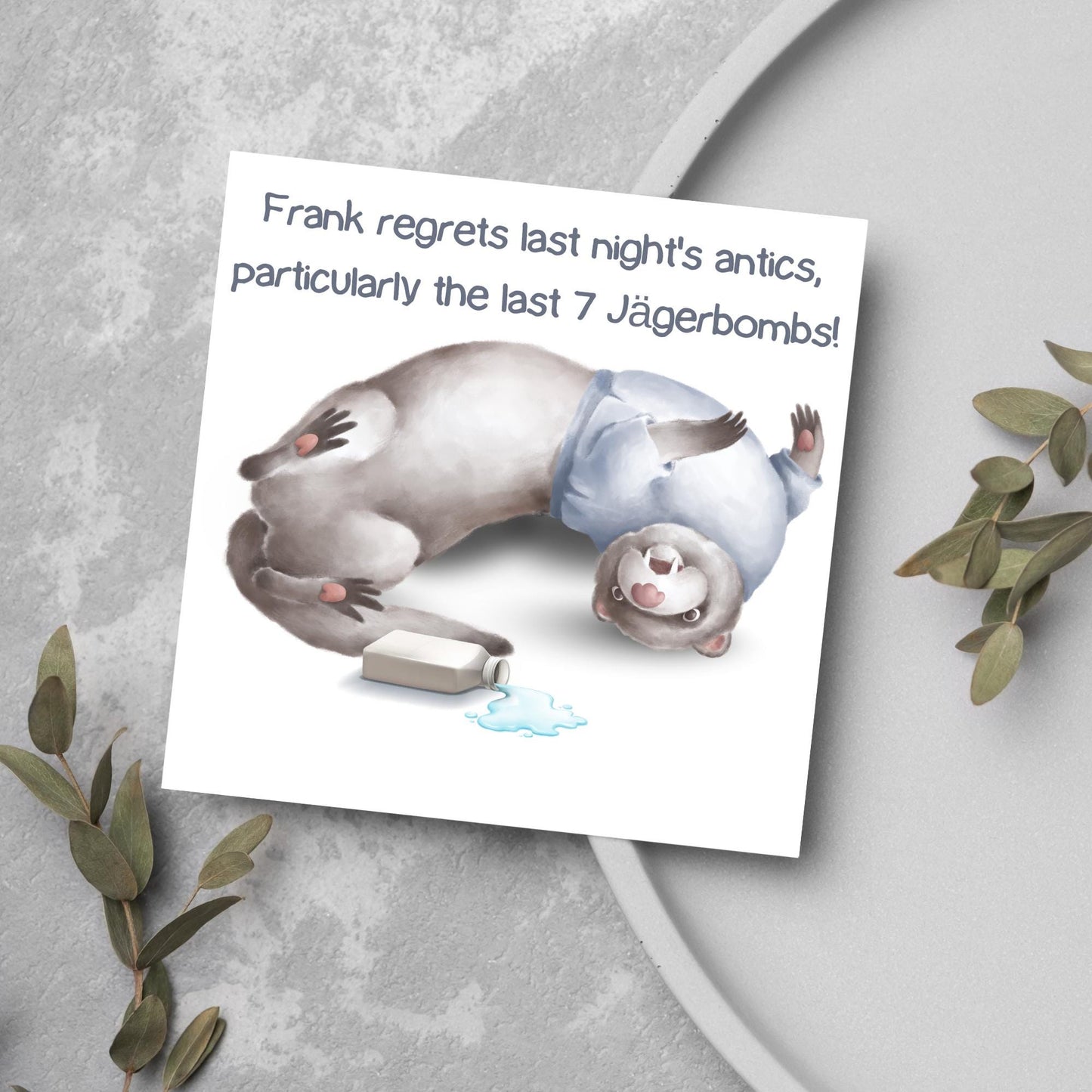 Hungover Ferret Birthday Card, Hangover Card, Ferret Card, Animal Themed Birthday, Weasel Birthday Card, Funny Morning After Birthday Card