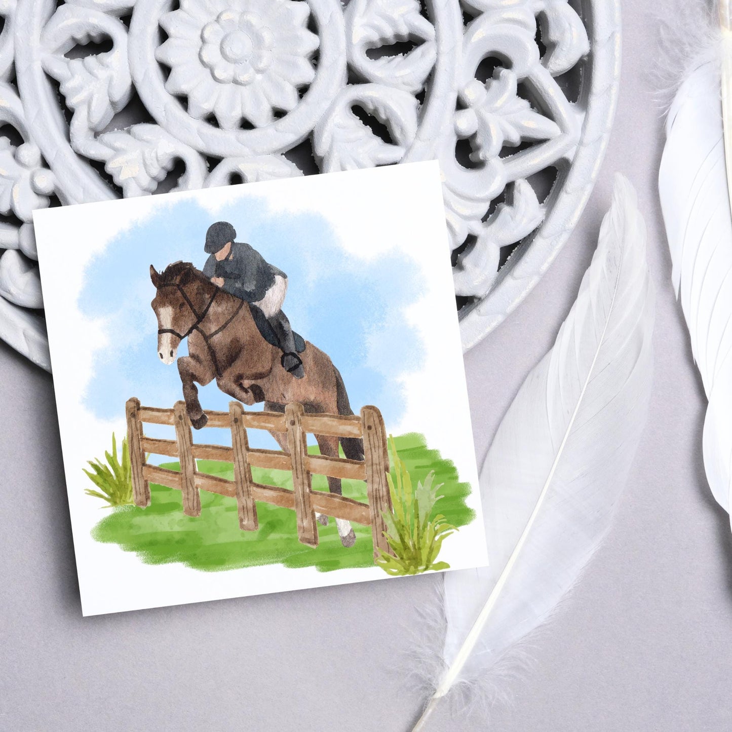 Horse Card for Any Occasion, Equestrian Card, Show Jumping Card, Horse Riding. Birthday Card, Congratulations Card, Watercolour Horse