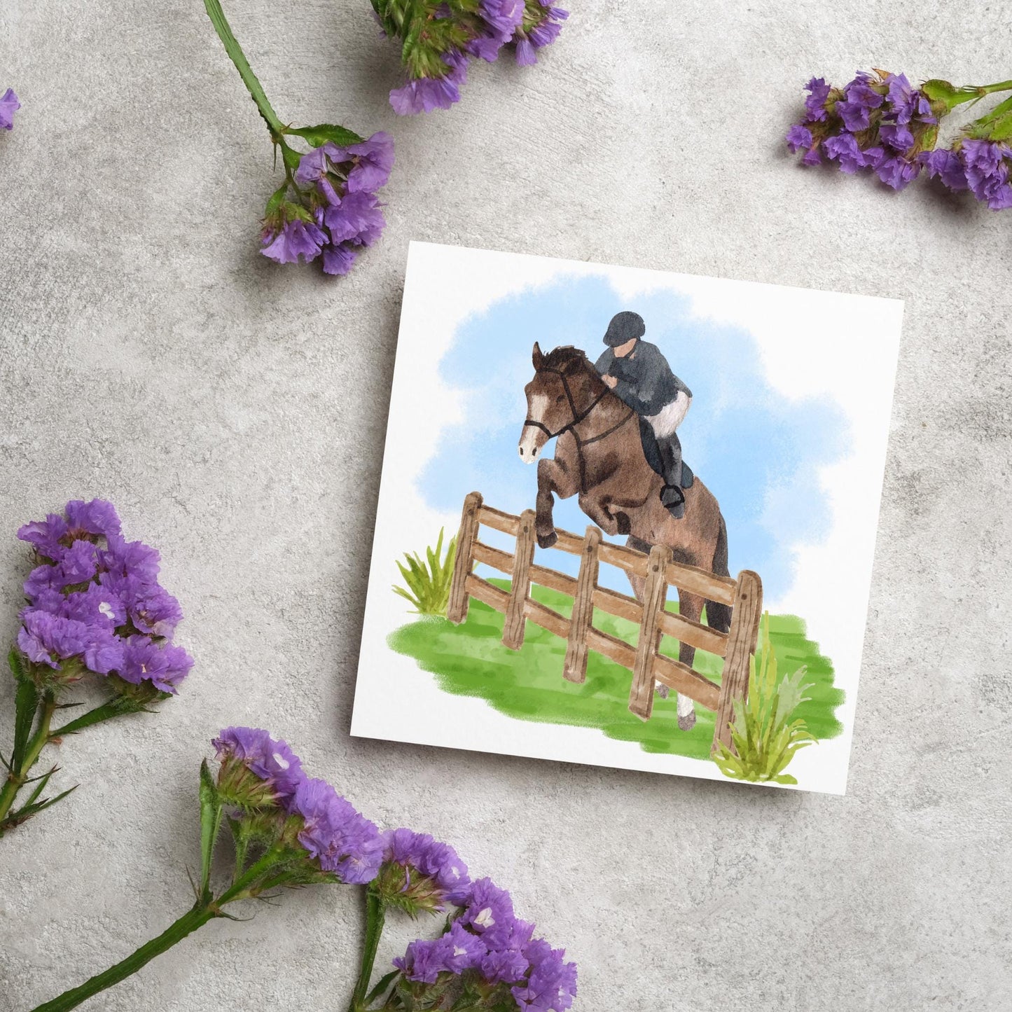 Horse Card for Any Occasion, Equestrian Card, Show Jumping Card, Horse Riding. Birthday Card, Congratulations Card, Watercolour Horse