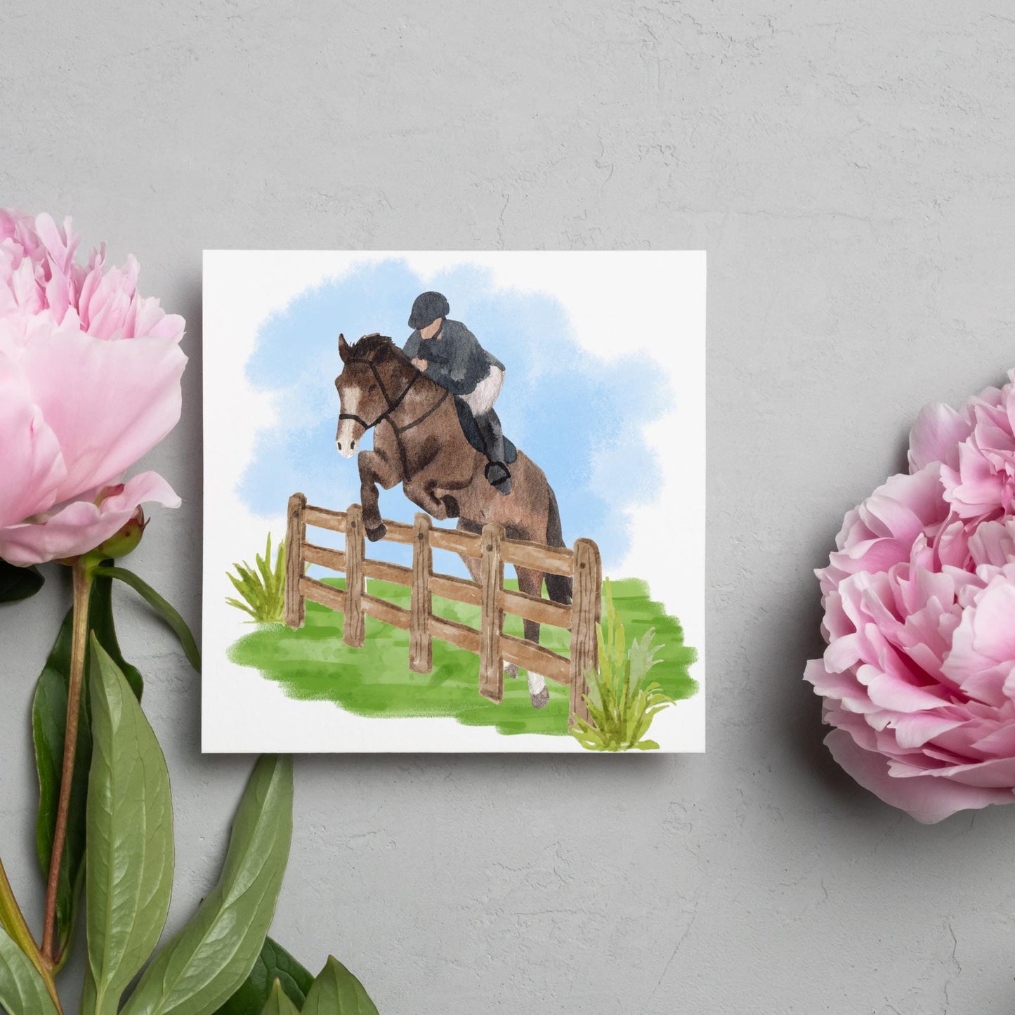 Horse Card for Any Occasion, Equestrian Card, Show Jumping Card, Horse Riding. Birthday Card, Congratulations Card, Watercolour Horse