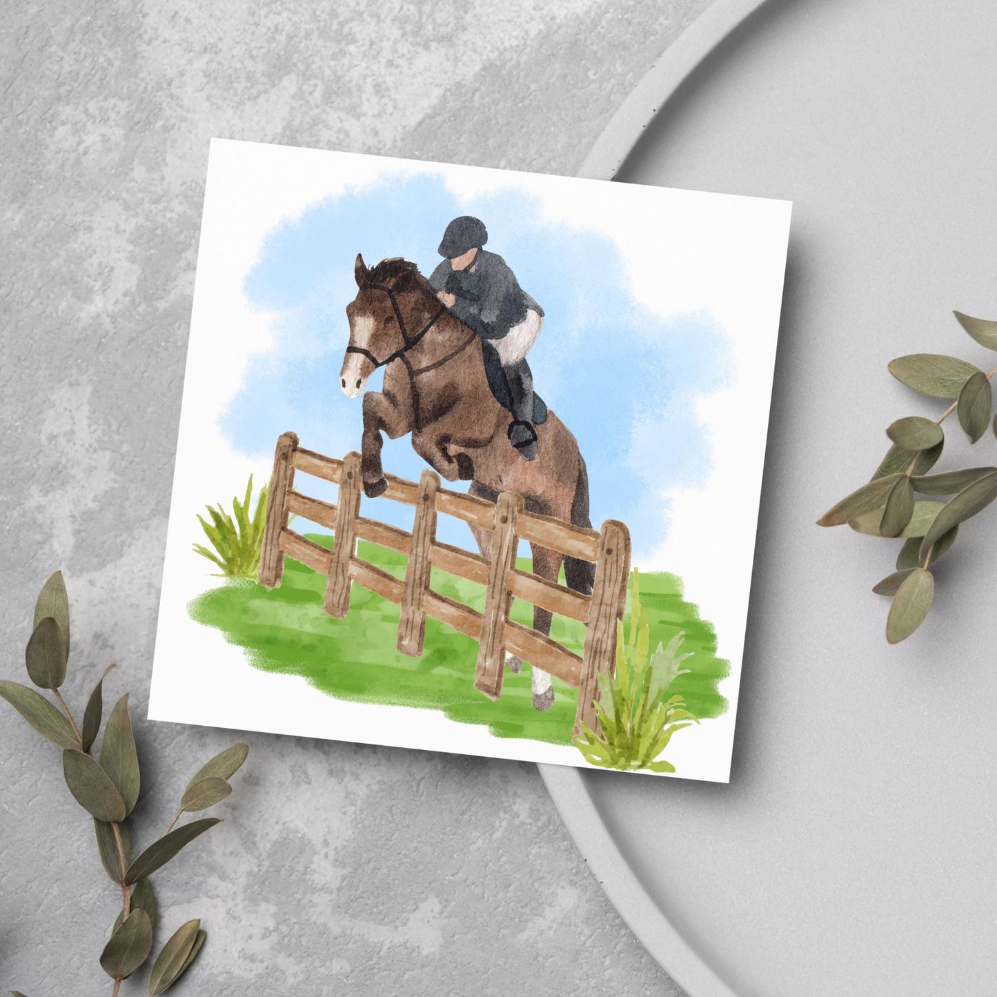 Horse Card for Any Occasion, Equestrian Card, Show Jumping Card, Horse Riding. Birthday Card, Congratulations Card, Watercolour Horse