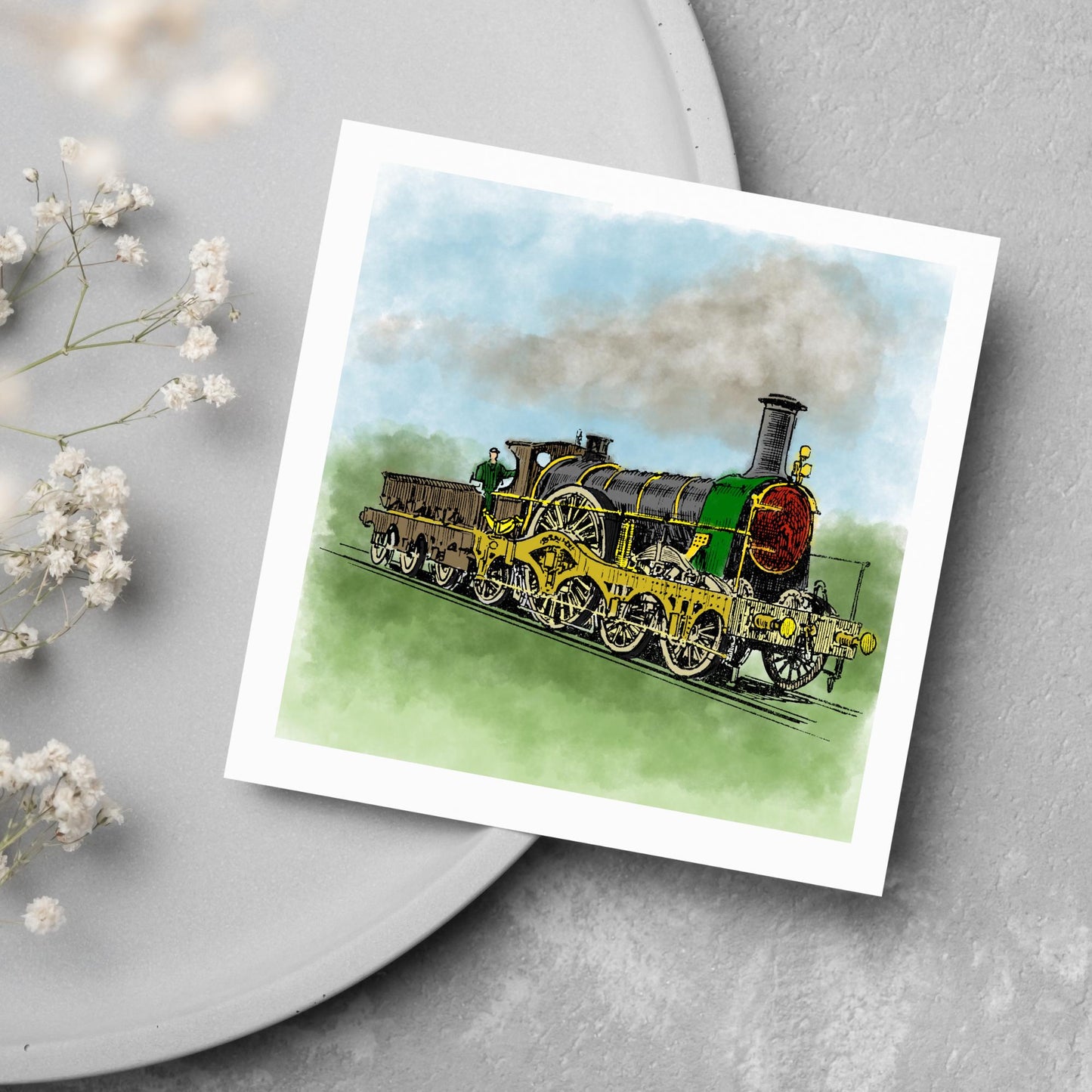 Steam Train Card for Any Occasion, Locomotive Card, Model Train Birthday Card, Congratulations Card, Watercolour Painting, Card for Grandad