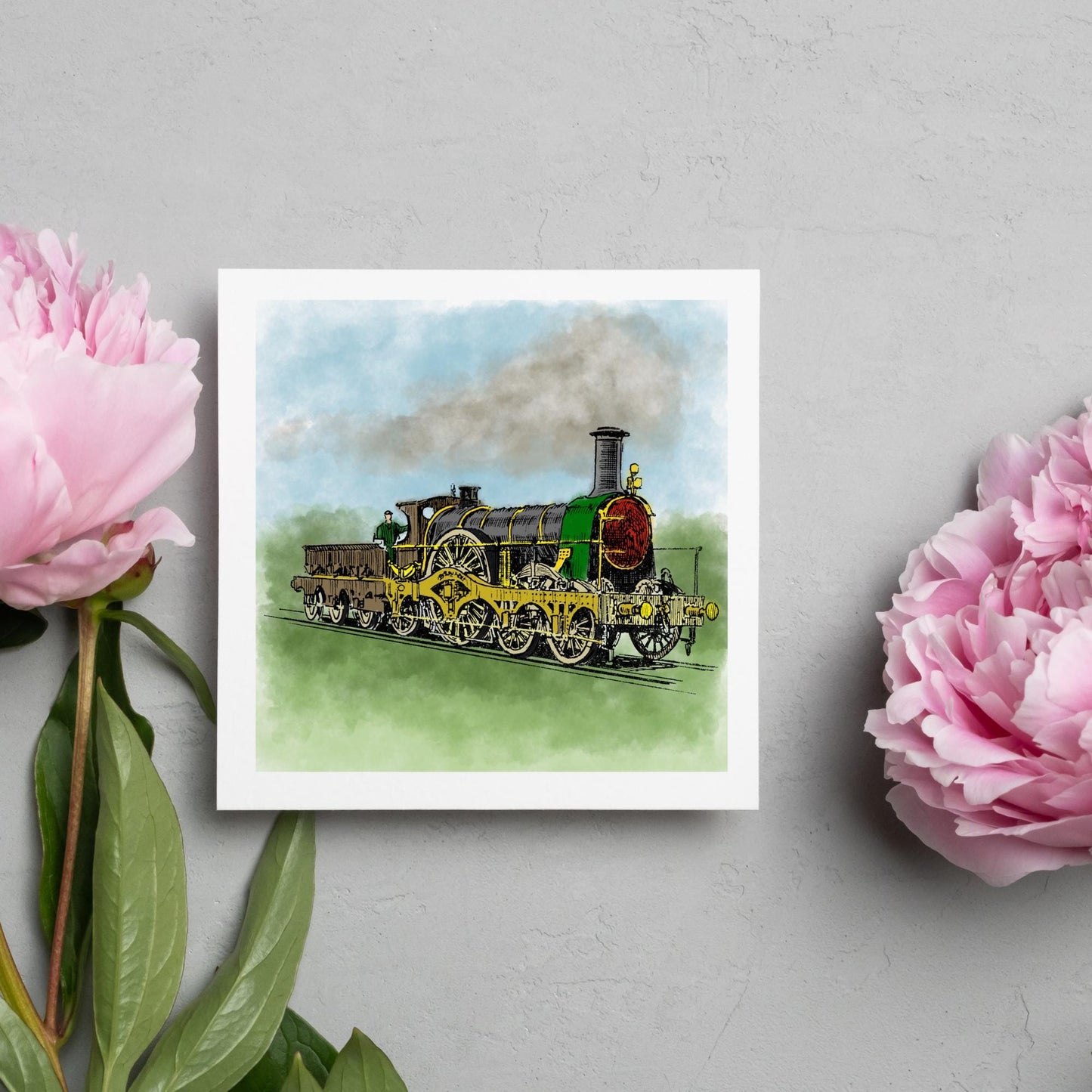 Steam Train Card for Any Occasion, Locomotive Card, Model Train Birthday Card, Congratulations Card, Watercolour Painting, Card for Grandad