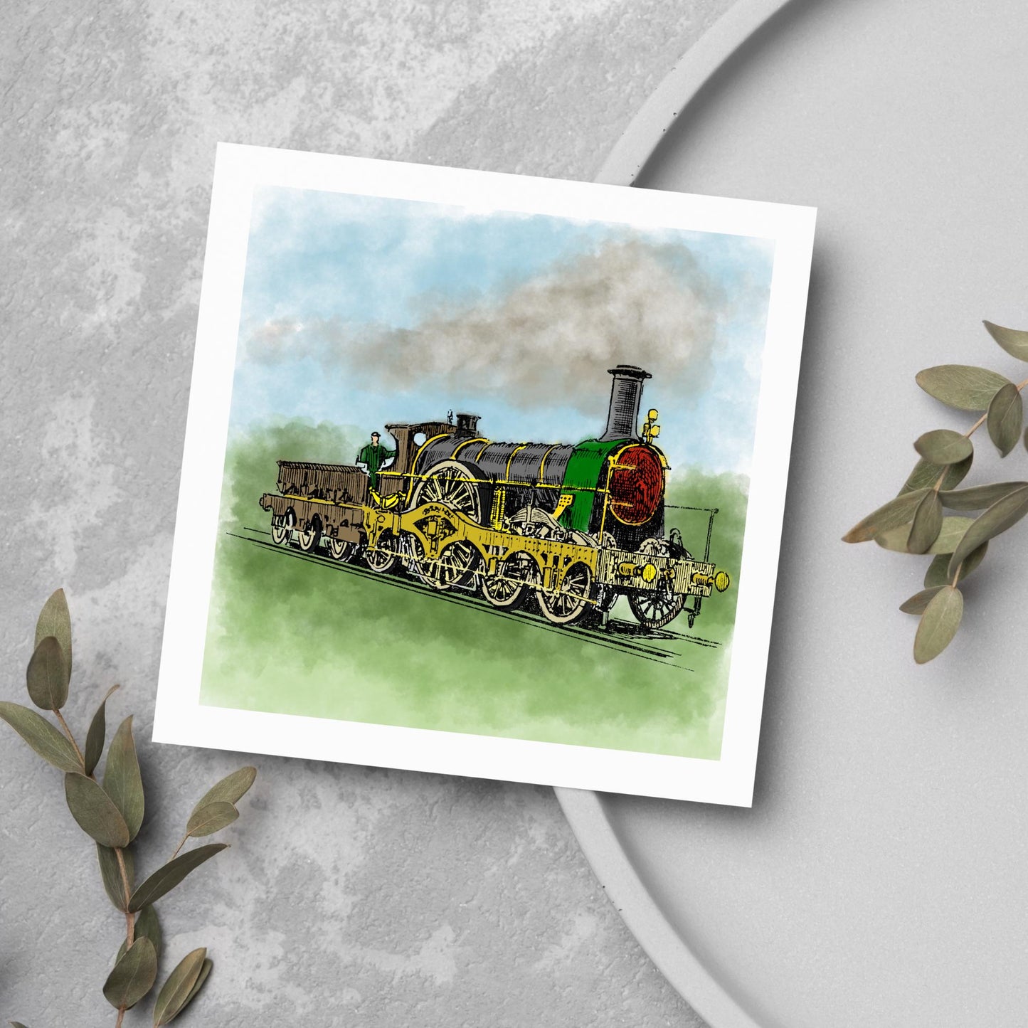Steam Train Card for Any Occasion, Locomotive Card, Model Train Birthday Card, Congratulations Card, Watercolour Painting, Card for Grandad