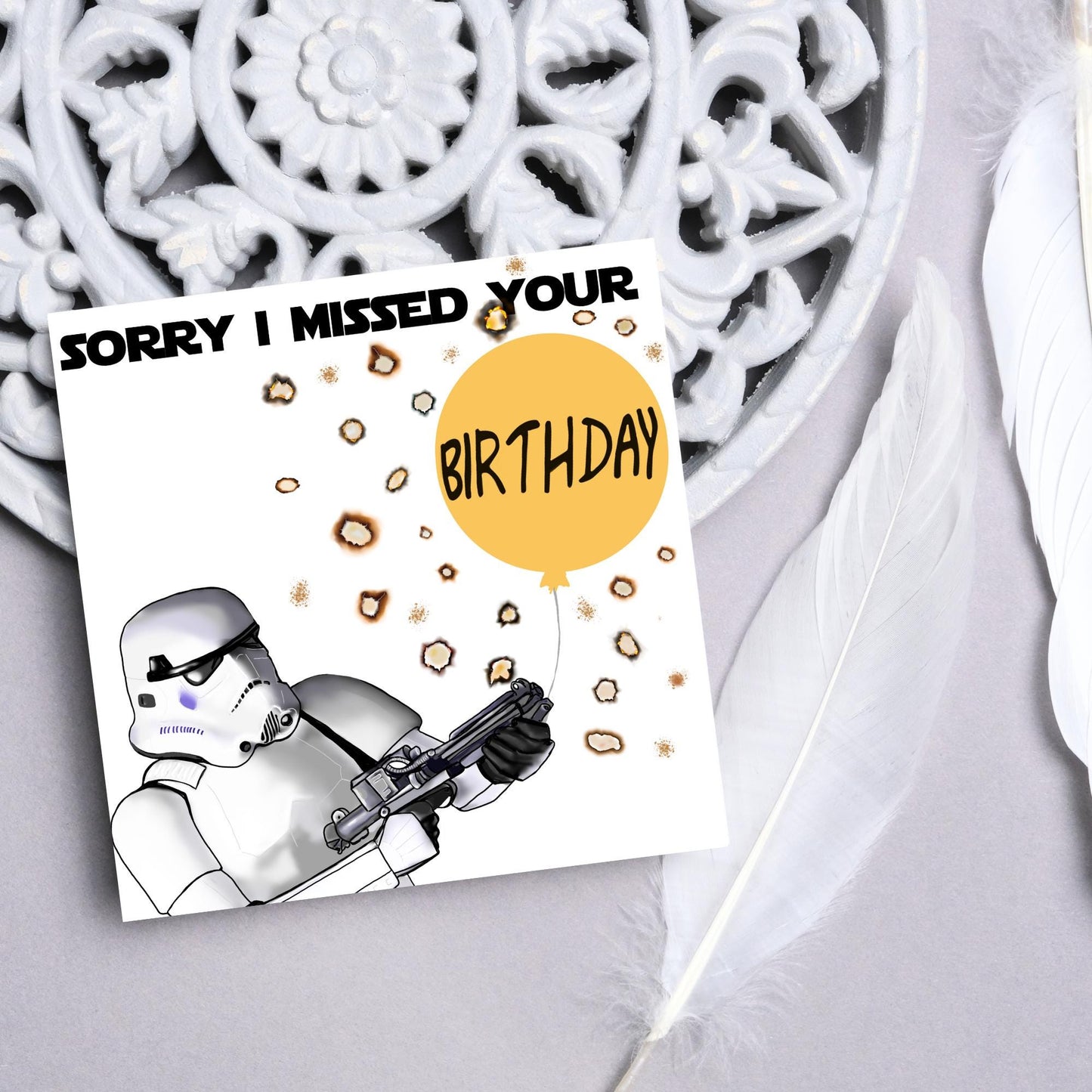 Stormtrooper Belated Birthday Card, Funny Missed Birthday Card, Sorry I Missed It Card, Star Wars Inspired Card