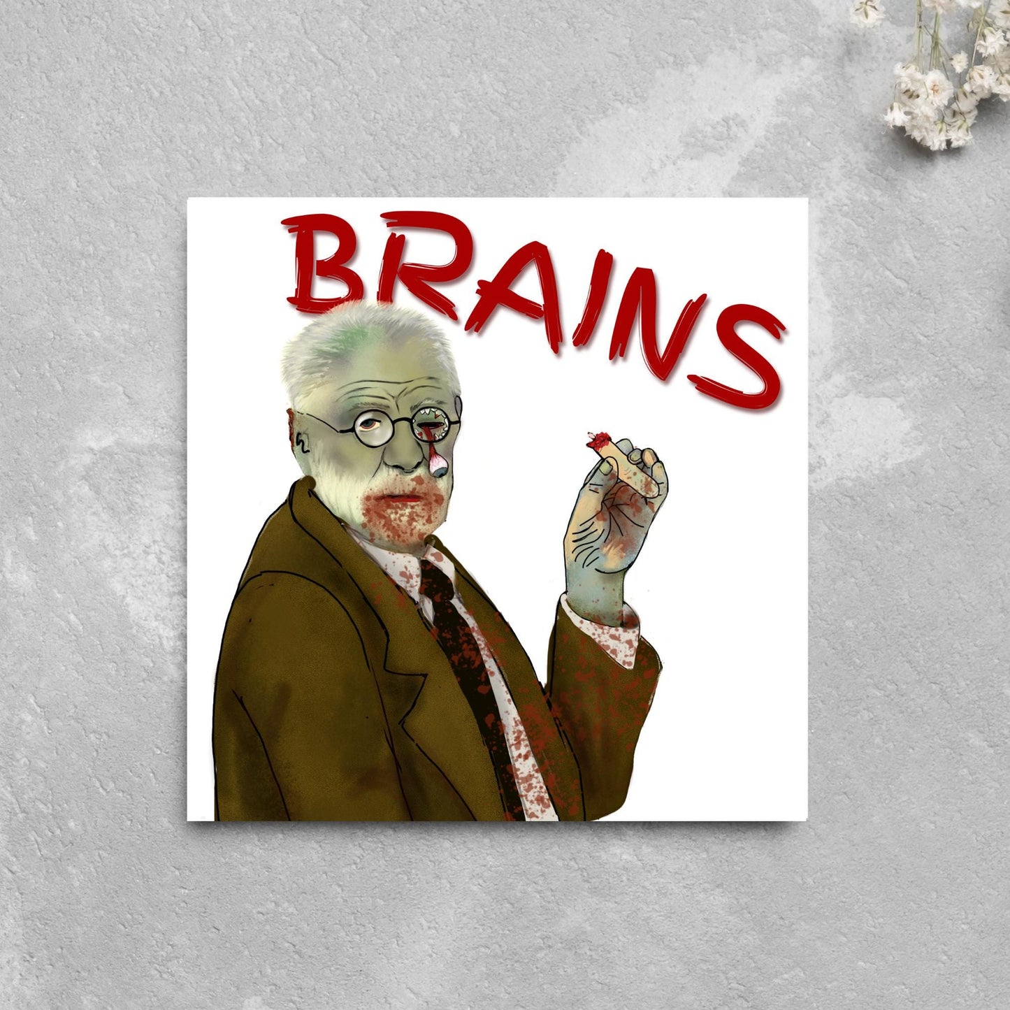 Psychology Card, Freud Brains, Funny Psychologist Card, Sigmund Freud Card, Psychology Birthday Card, Classic Joke Card, Zombie Freud