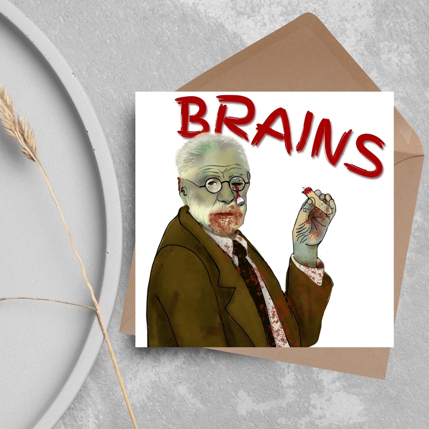 Psychology Card, Freud Brains, Funny Psychologist Card, Sigmund Freud Card, Psychology Birthday Card, Classic Joke Card, Zombie Freud
