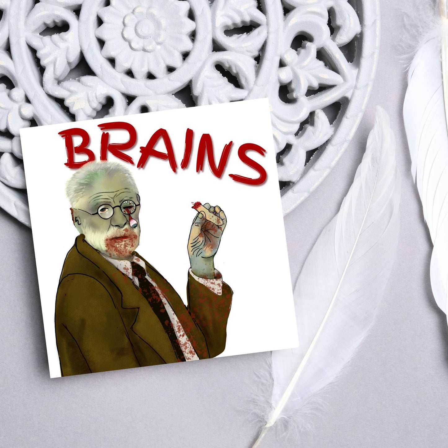 Psychology Card, Freud Brains, Funny Psychologist Card, Sigmund Freud Card, Psychology Birthday Card, Classic Joke Card, Zombie Freud