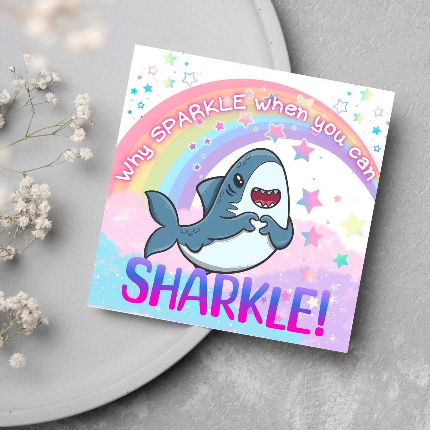 Unicorn Shark Card, Fun Card for Shark Lovers, Kawaii Rainbow Card, Card For Children and Adults, Colourful Birthday Card