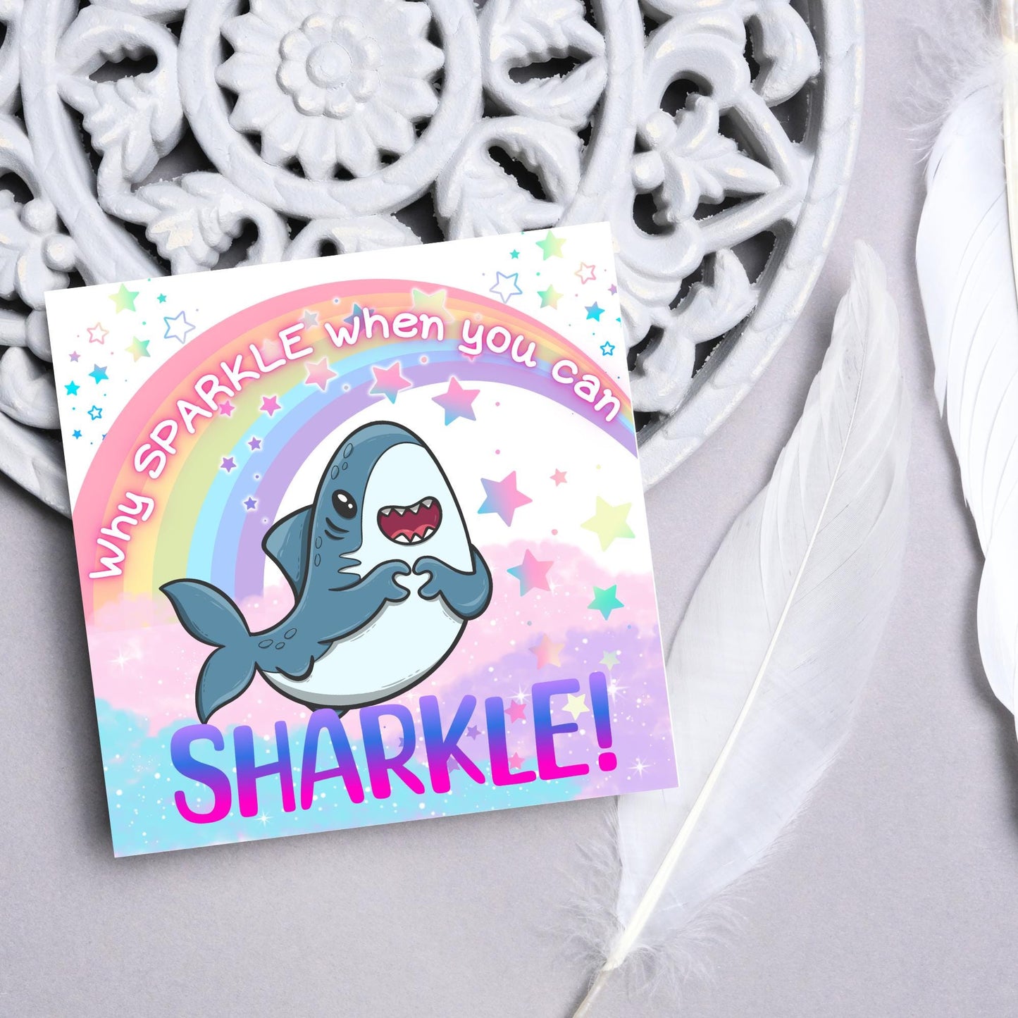 Unicorn Shark Card, Fun Card for Shark Lovers, Kawaii Rainbow Card, Card For Children and Adults, Colourful Birthday Card