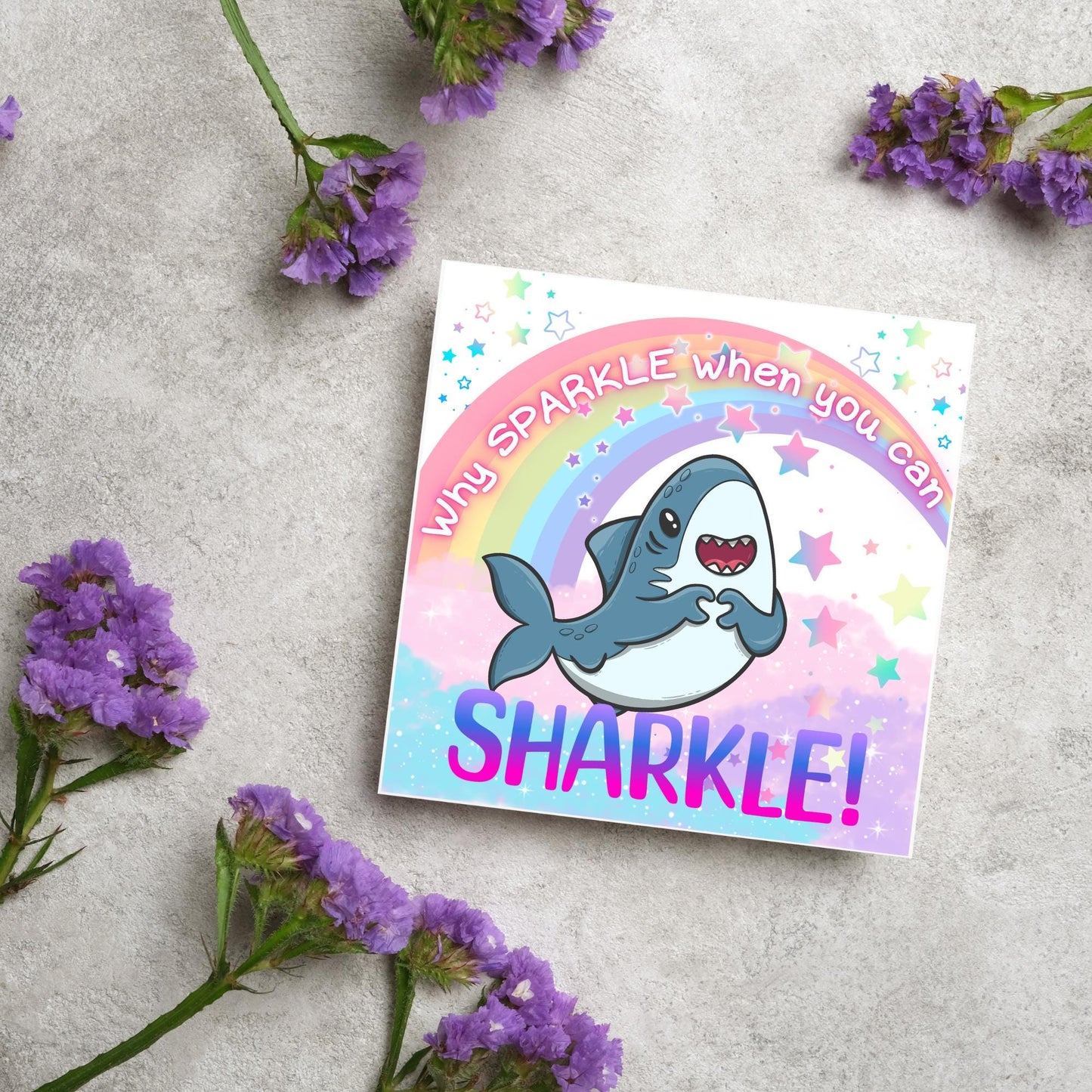 Unicorn Shark Card, Fun Card for Shark Lovers, Kawaii Rainbow Card, Card For Children and Adults, Colourful Birthday Card