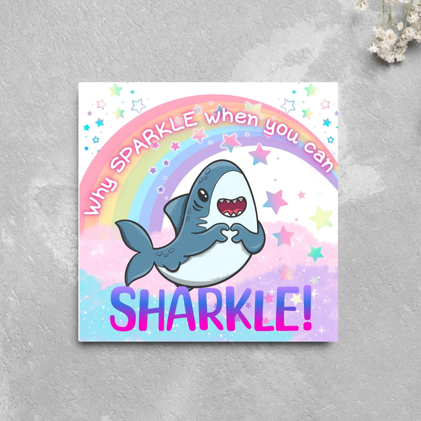Unicorn Shark Card, Fun Card for Shark Lovers, Kawaii Rainbow Card, Card For Children and Adults, Colourful Birthday Card