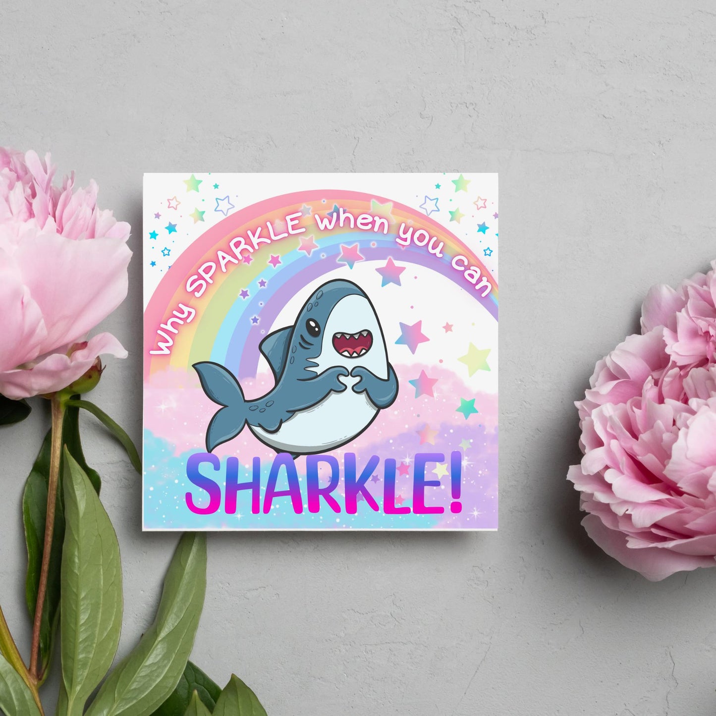 Unicorn Shark Card, Fun Card for Shark Lovers, Kawaii Rainbow Card, Card For Children and Adults, Colourful Birthday Card