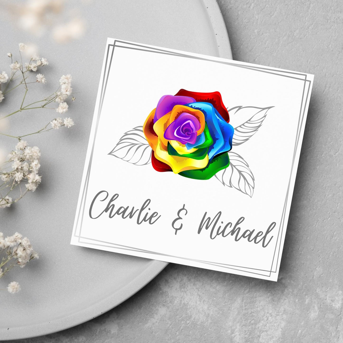 Personalised Wedding Card, Gay Wedding Celebration Card, LGBTQ+ Wedding Day Card, Pride Wedding, Gay Marriage Card, Rainbow Rose