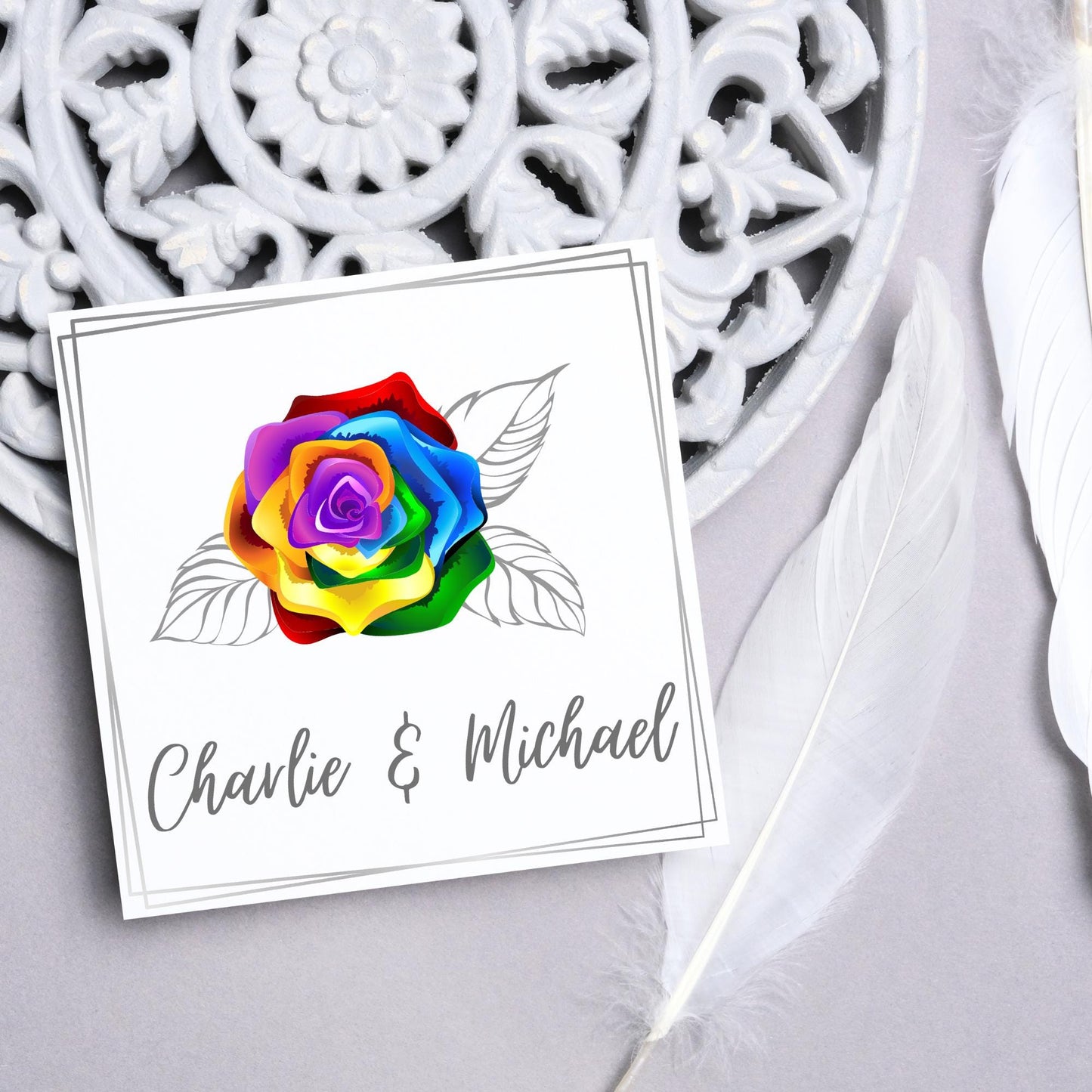 Personalised Wedding Card, Gay Wedding Celebration Card, LGBTQ+ Wedding Day Card, Pride Wedding, Gay Marriage Card, Rainbow Rose