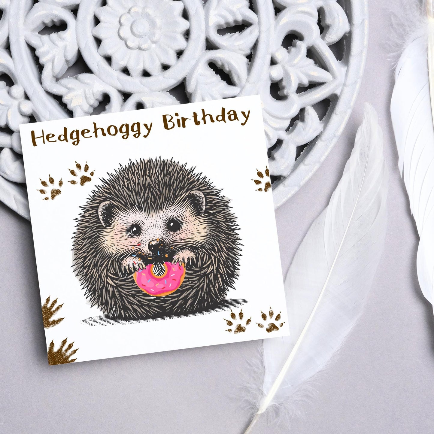 Hedgehog Birthday Card, Hedgehog Card, Animal Themed Birthday, Cute Birthday Card, Woodland Creatures Birthday Card, Doughnut Card