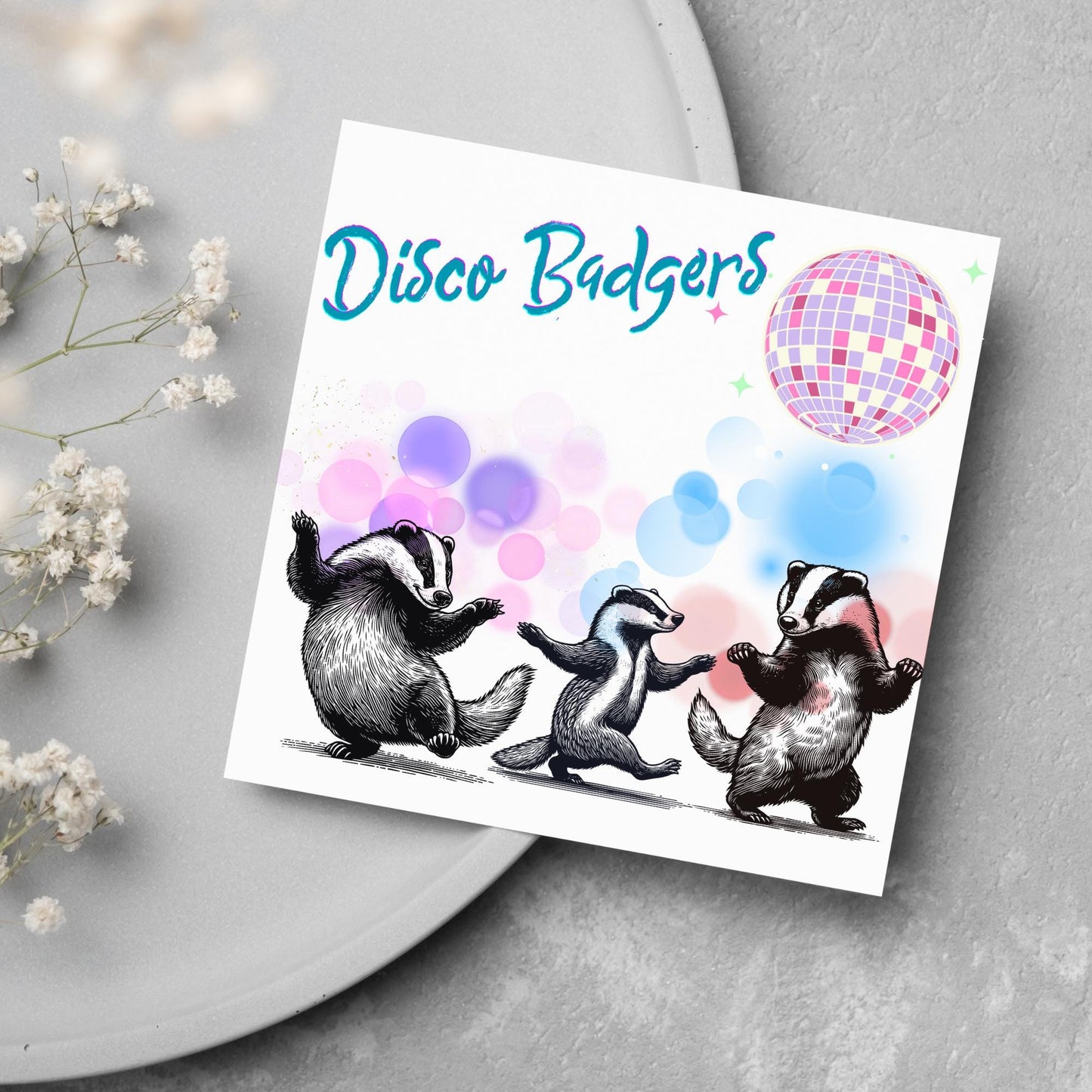 Disco Badgers Card, Fun Party Card, Badger Card, Night Out Card, Animal Themed Birthday, Woodland Birthday Card, Funny Badger, Disco Card