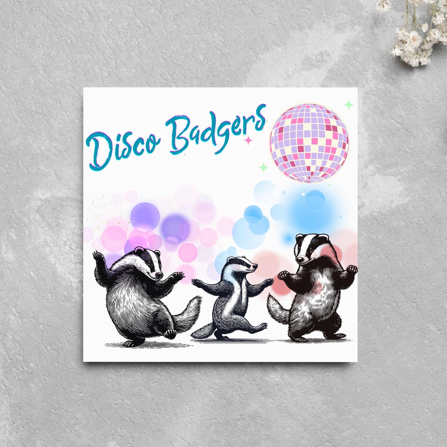 Disco Badgers Card, Fun Party Card, Badger Card, Night Out Card, Animal Themed Birthday, Woodland Birthday Card, Funny Badger, Disco Card
