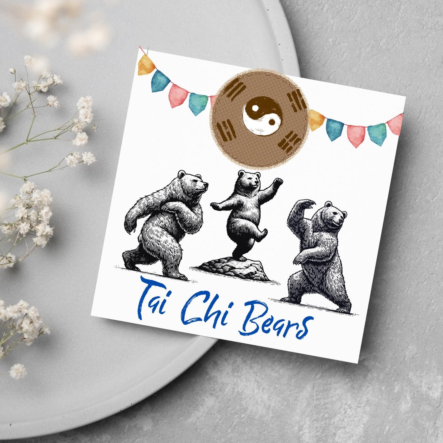 Tai Chi Card, Fun Card, Bear Card, Zen Card, Animal Themed Birthday, Woodland Card, Funny Bear, Tai Chi Bears, Card for Any Occasion