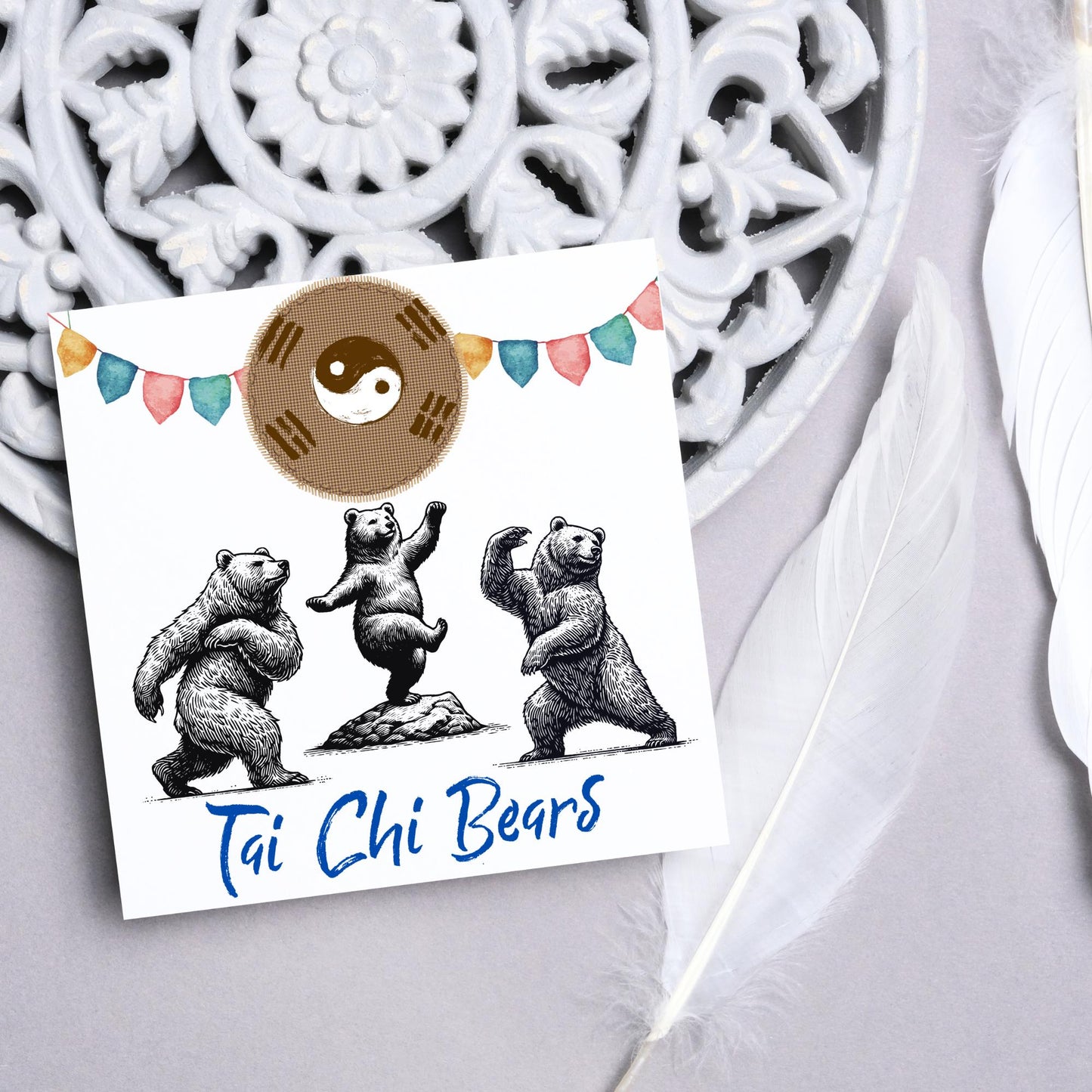 Tai Chi Card, Fun Card, Bear Card, Zen Card, Animal Themed Birthday, Woodland Card, Funny Bear, Tai Chi Bears, Card for Any Occasion
