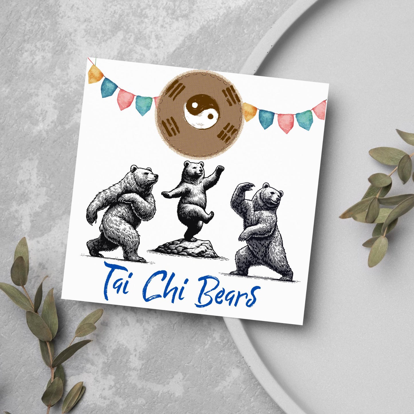 Tai Chi Card, Fun Card, Bear Card, Zen Card, Animal Themed Birthday, Woodland Card, Funny Bear, Tai Chi Bears, Card for Any Occasion