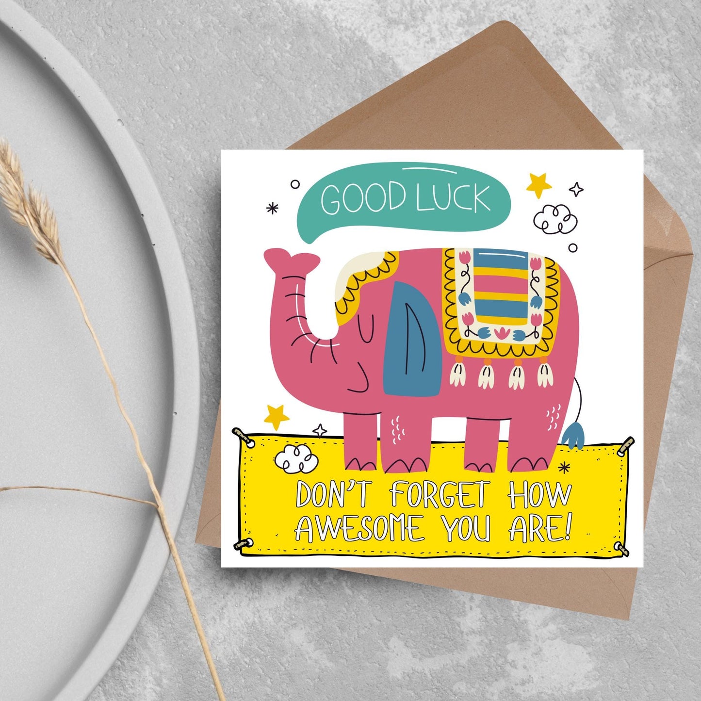 Elephant Good Luck Card, Best Of Luck Card, Best of luck Card, You're Awesome, Leaving Card, Card for Her, Don't Forget Card