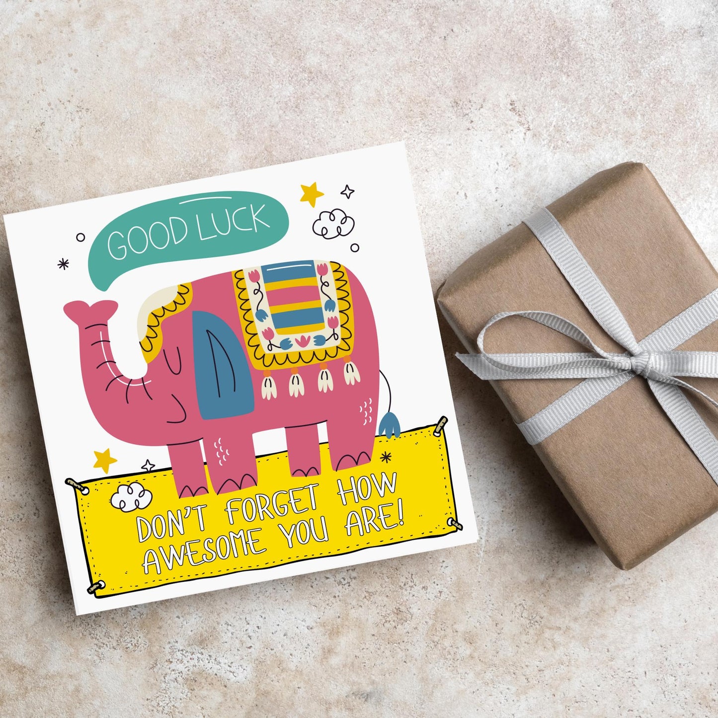 Elephant Good Luck Card, Best Of Luck Card, Best of luck Card, You're Awesome, Leaving Card, Card for Her, Don't Forget Card