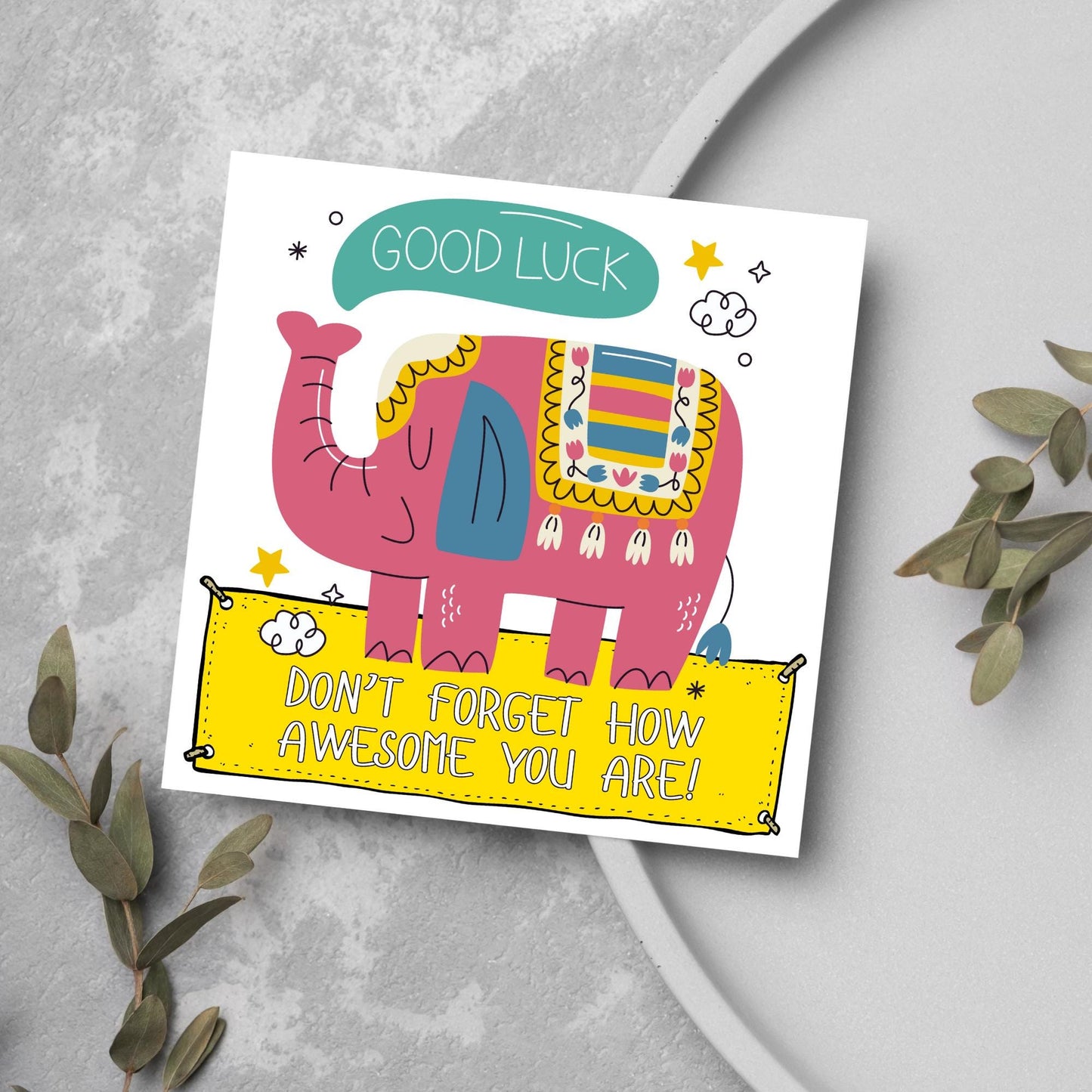 Elephant Good Luck Card, Best Of Luck Card, Best of luck Card, You're Awesome, Leaving Card, Card for Her, Don't Forget Card