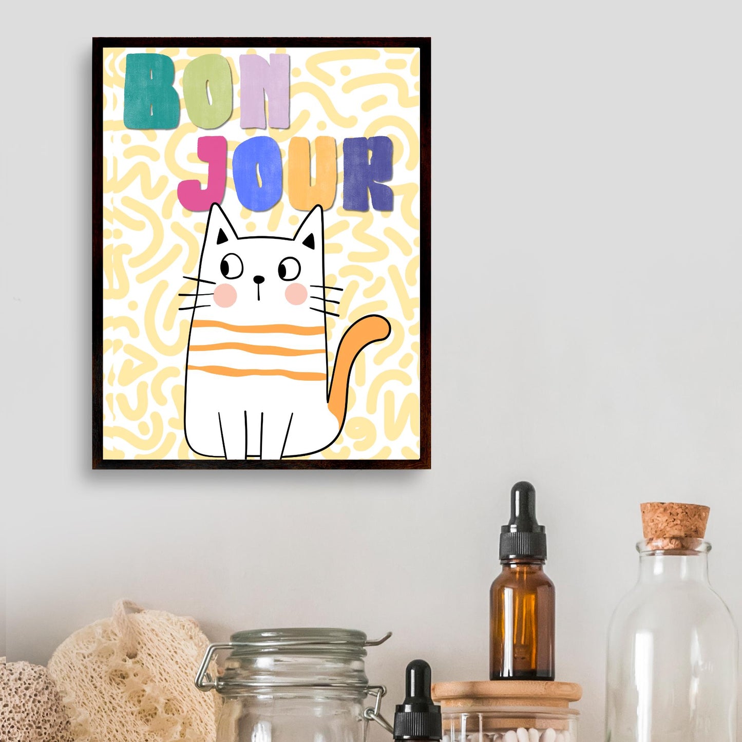 Funny Cat A4 Poster Print, High Quality Cartoon Art, French Cat Art, Wall Decor, Original Artist Print, Vibrant Wall Art, Quirky Decor