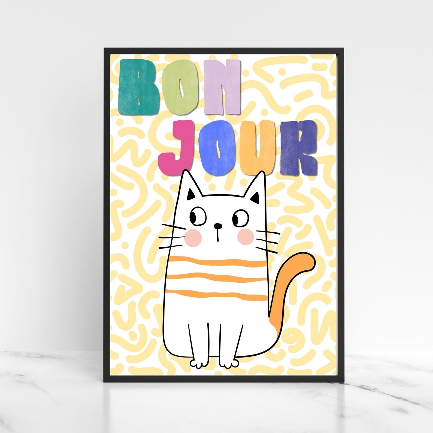 Funny Cat A4 Poster Print, High Quality Cartoon Art, French Cat Art, Wall Decor, Original Artist Print, Vibrant Wall Art, Quirky Decor