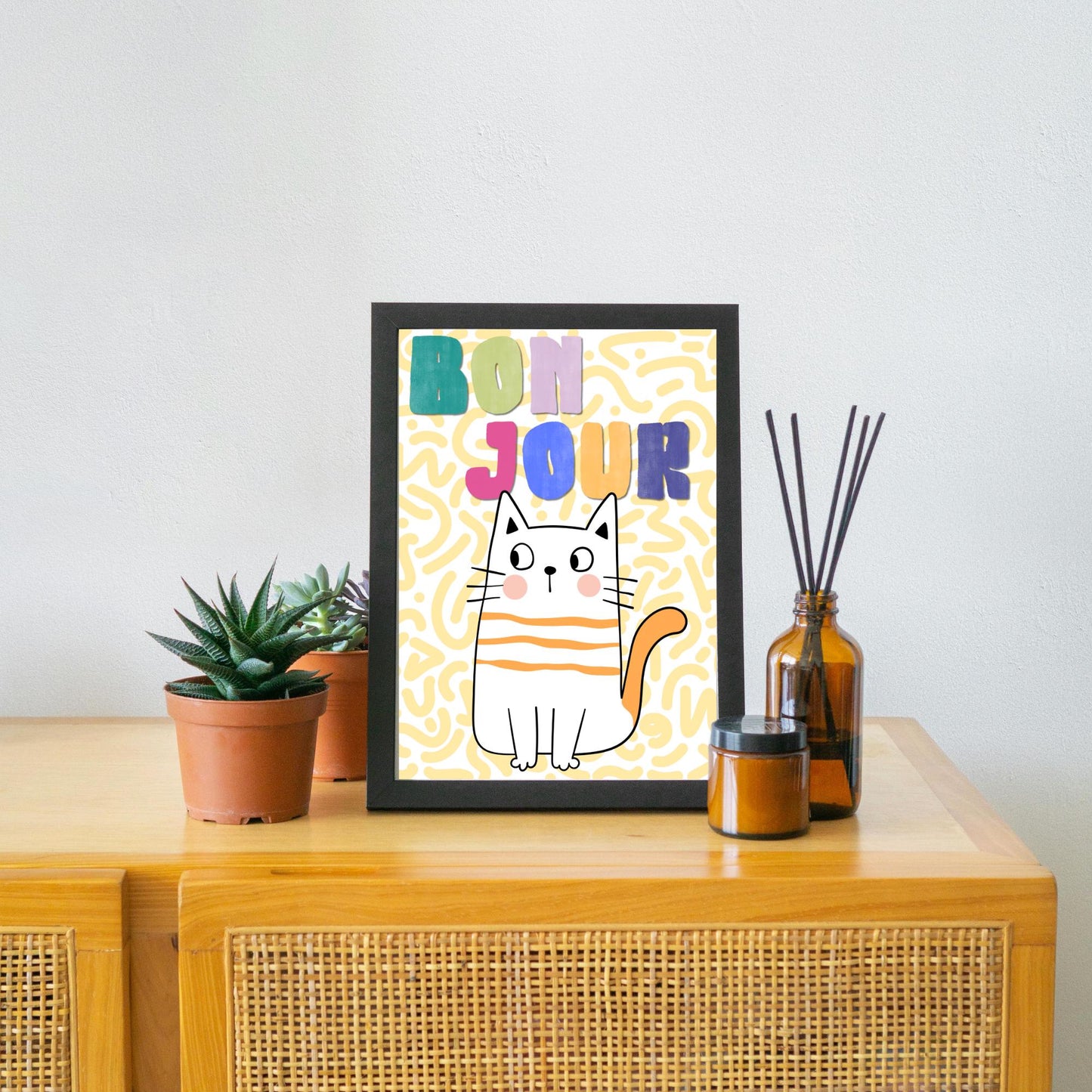 Funny Cat A4 Poster Print, High Quality Cartoon Art, French Cat Art, Wall Decor, Original Artist Print, Vibrant Wall Art, Quirky Decor