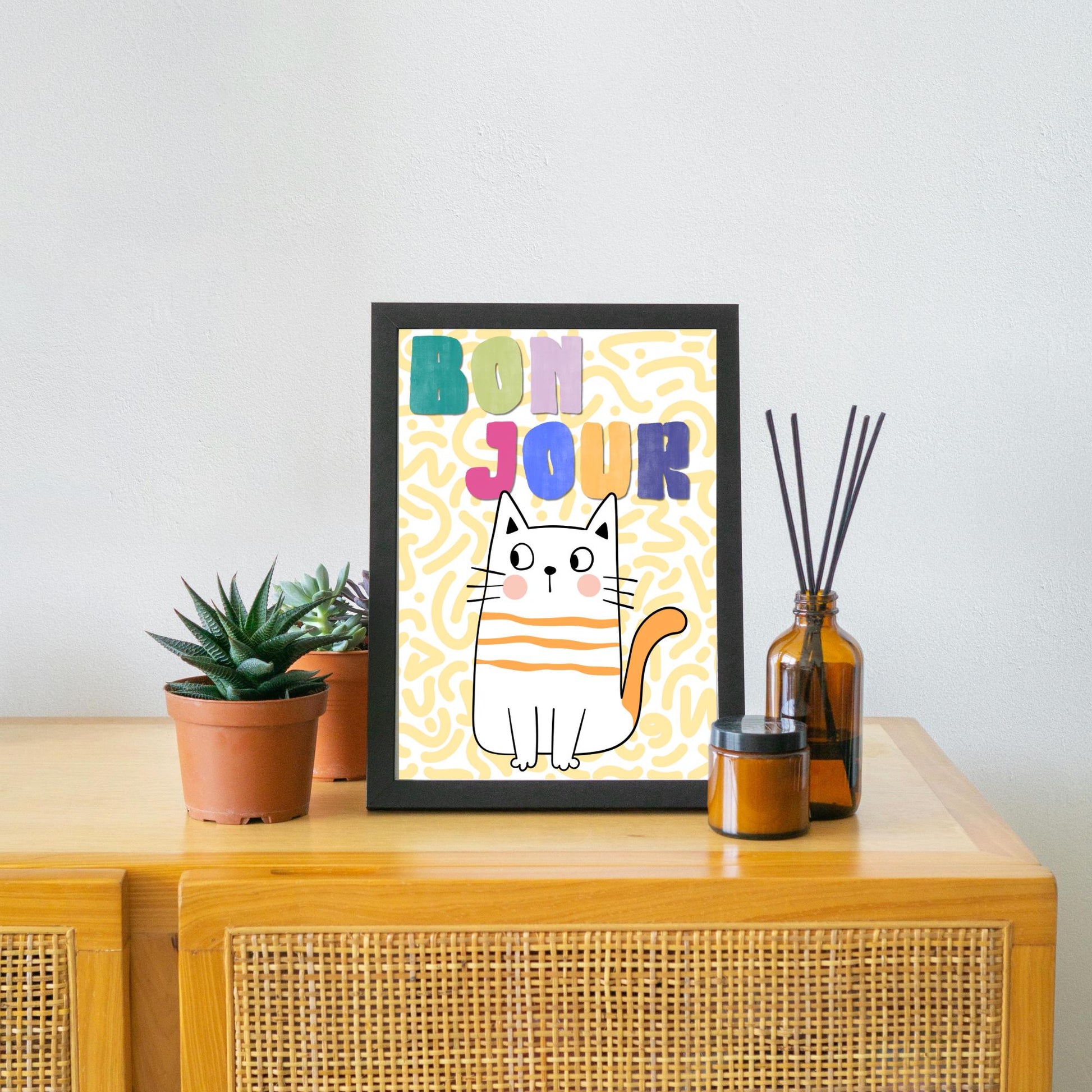 Funny Cat A4 Poster Print, High Quality Cartoon Art, French Cat Art, Wall Decor, Original Artist Print, Vibrant Wall Art, Quirky Decor