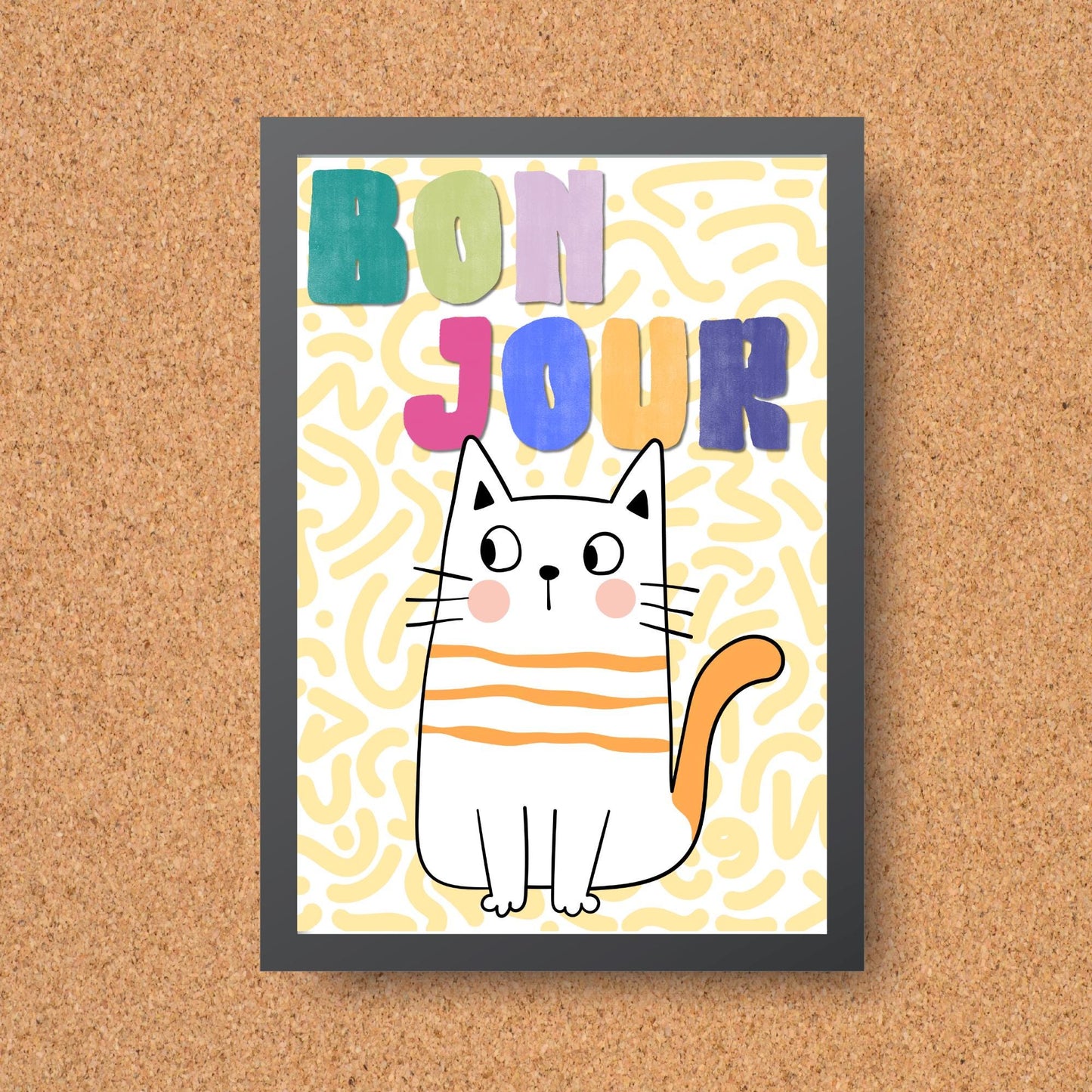 Funny Cat A4 Poster Print, High Quality Cartoon Art, French Cat Art, Wall Decor, Original Artist Print, Vibrant Wall Art, Quirky Decor