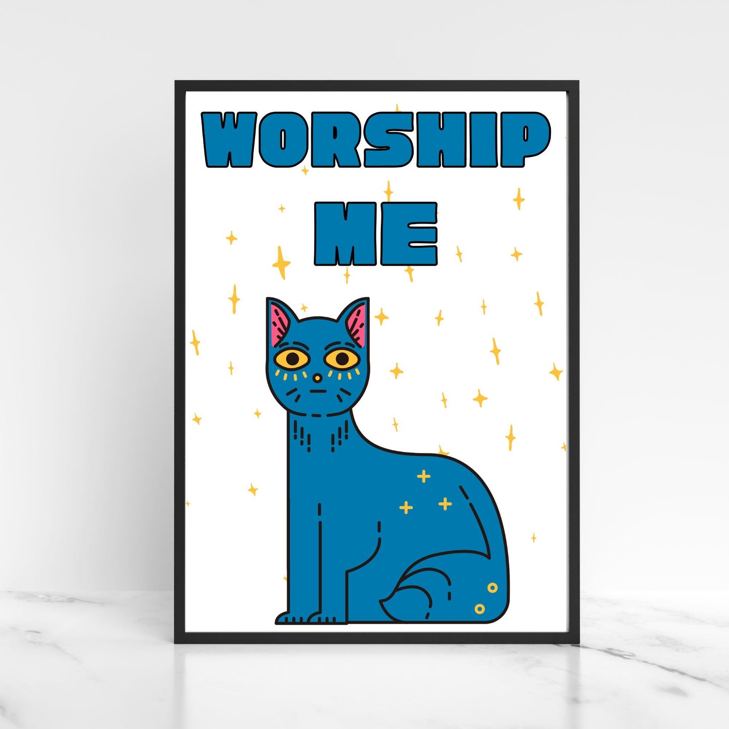 Funny Cat A4 Poster Print, High Quality Cartoon Art, Celestial Cat Art, Wall Decor, Original Artist Print, Vibrant Wall Art, Quirky Decor
