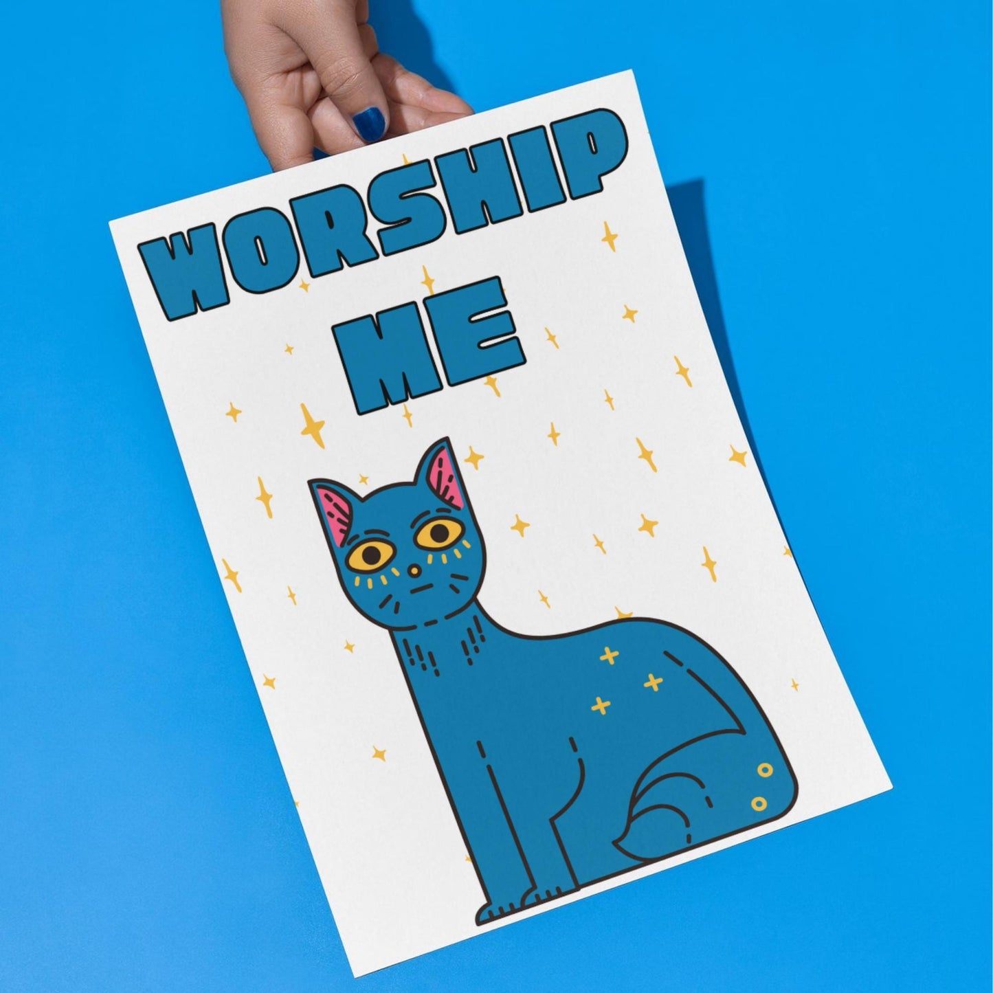 Funny Cat A4 Poster Print, High Quality Cartoon Art, Celestial Cat Art, Wall Decor, Original Artist Print, Vibrant Wall Art, Quirky Decor