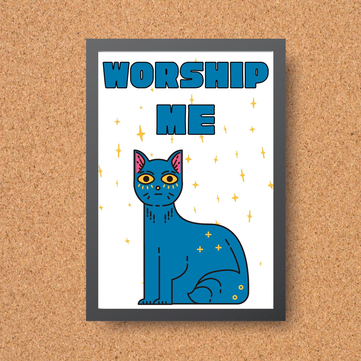 Funny Cat A4 Poster Print, High Quality Cartoon Art, Celestial Cat Art, Wall Decor, Original Artist Print, Vibrant Wall Art, Quirky Decor