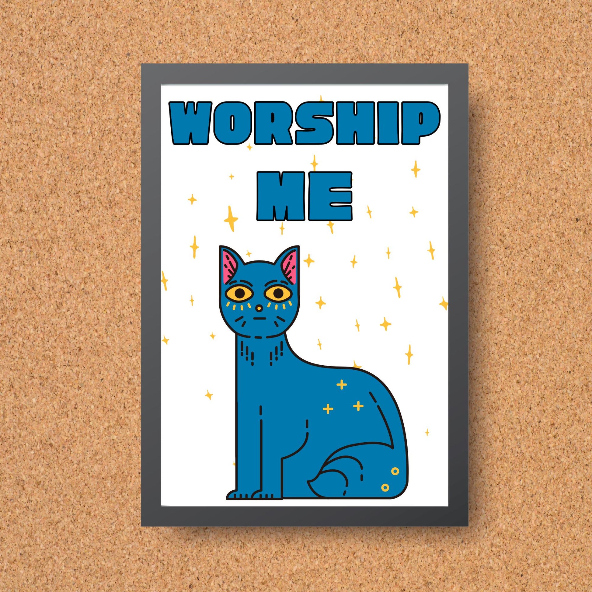 Funny Cat A4 Poster Print, High Quality Cartoon Art, Celestial Cat Art, Wall Decor, Original Artist Print, Vibrant Wall Art, Quirky Decor