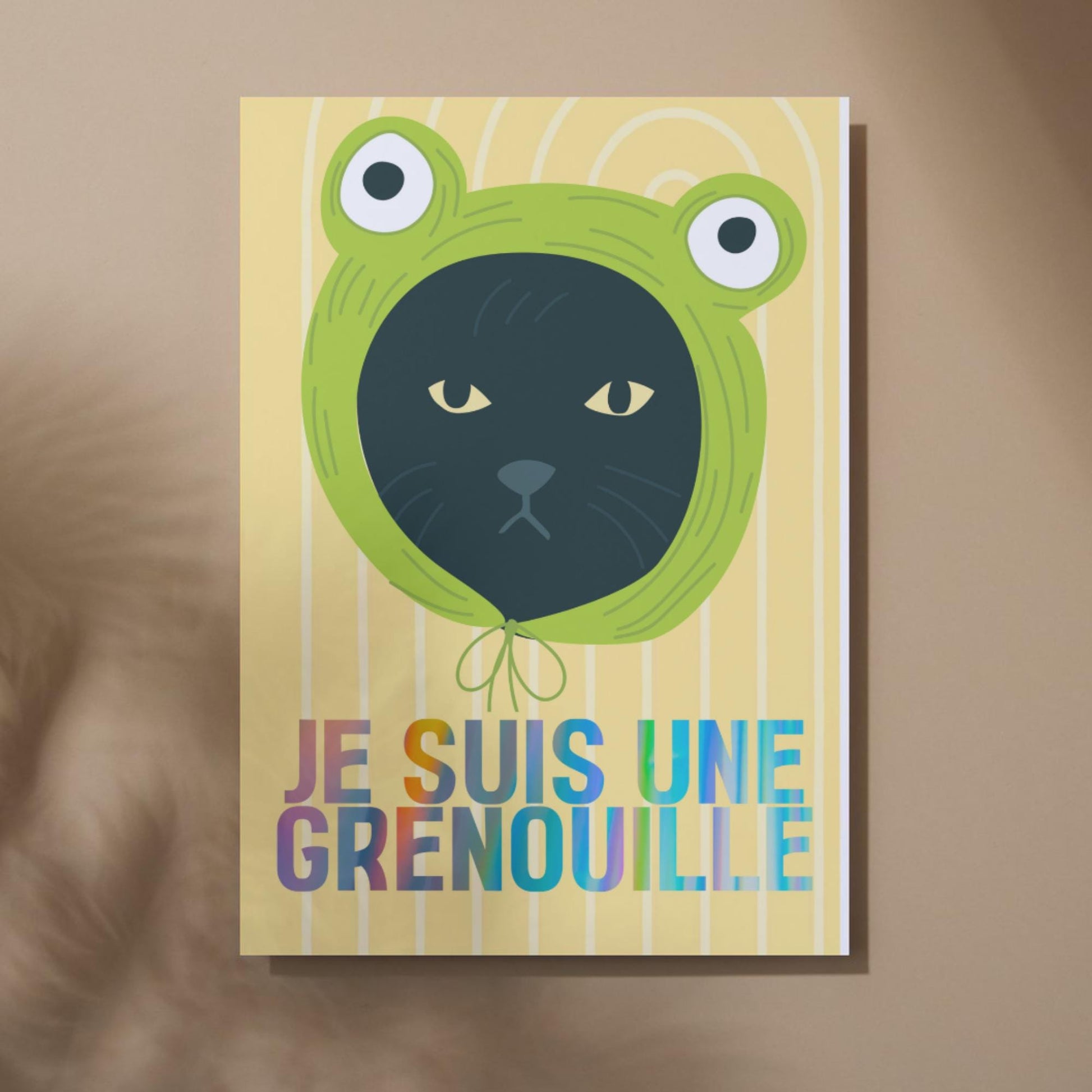 Funny Frog Cat A4 Poster Print, High Quality Cartoon Art, French Cat Art, Wall Decor, Original Artist Print, Vibrant Wall Art, Quirky Decor