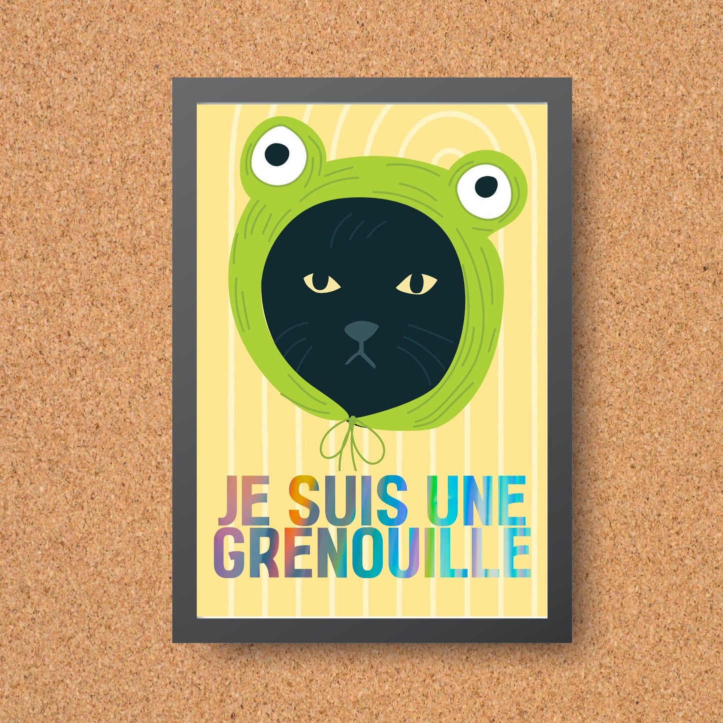 Funny Frog Cat A4 Poster Print, High Quality Cartoon Art, French Cat Art, Wall Decor, Original Artist Print, Vibrant Wall Art, Quirky Decor