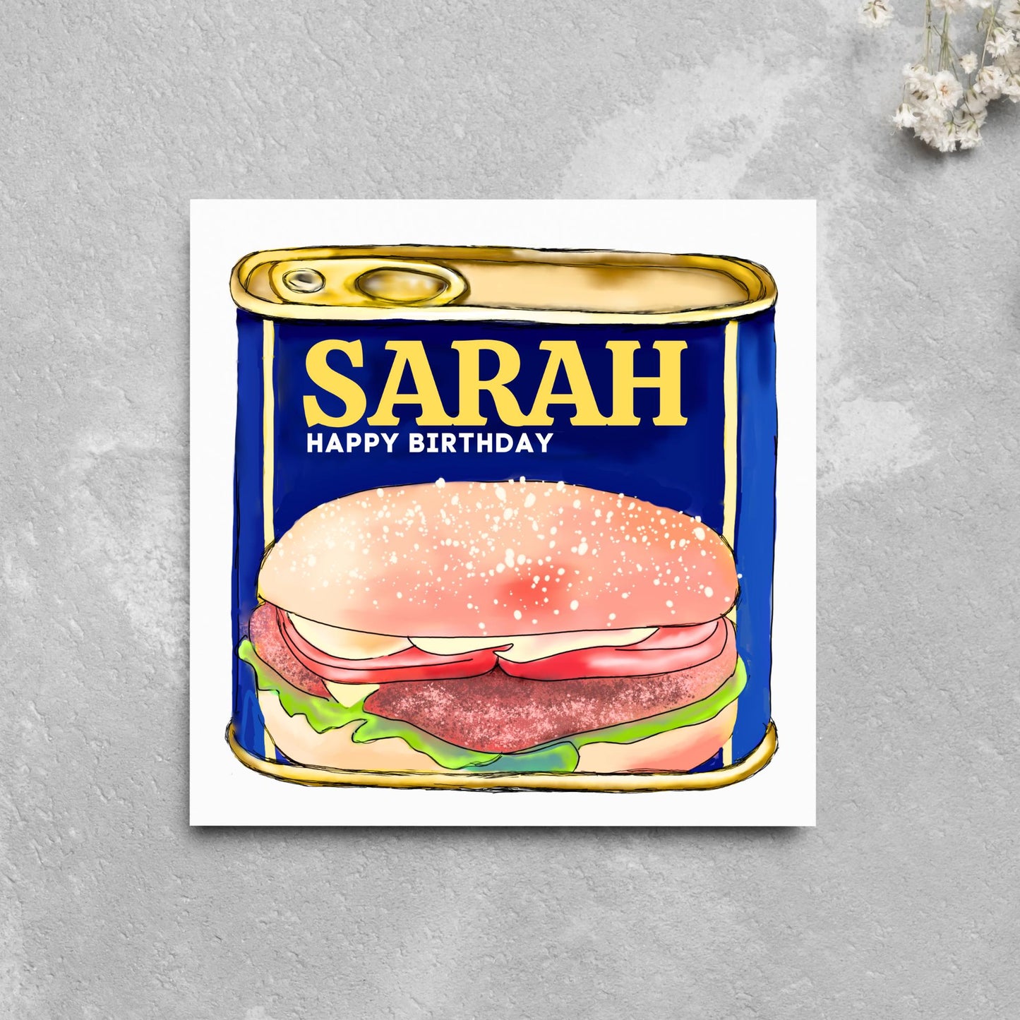 Personalised British Themed Birthday Card, Funny Birthday Card, Spam Birthday, Name Birthday Card, Foodie Card, Custom Birthday Card