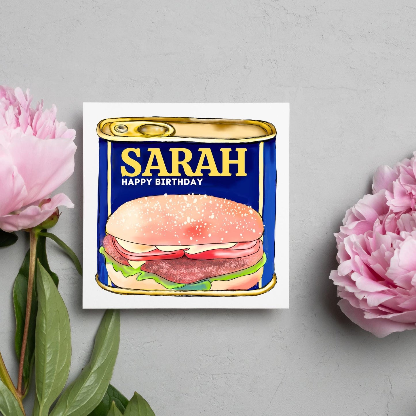 Personalised British Themed Birthday Card, Funny Birthday Card, Spam Birthday, Name Birthday Card, Foodie Card, Custom Birthday Card