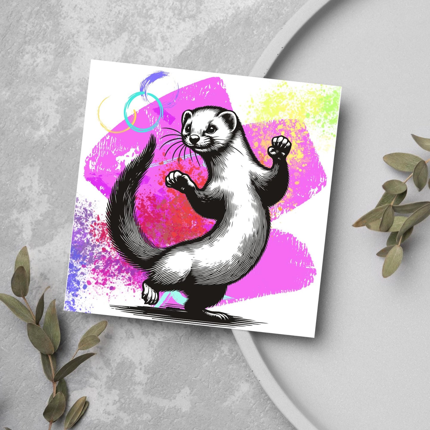 Ferret Birthday Card, Fun Party Card, Ferret Card, Disco Card, Animal Themed Birthday, Weasel Birthday Card, Dancing Ferret, Card for Mum