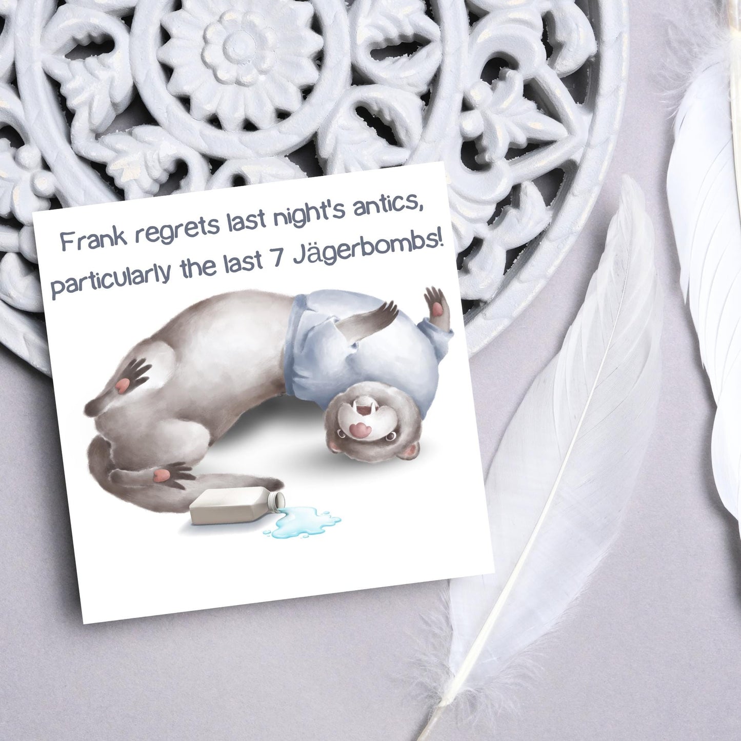 Hungover Ferret Birthday Card, Hangover Card, Ferret Card, Animal Themed Birthday, Weasel Birthday Card, Funny Morning After Birthday Card